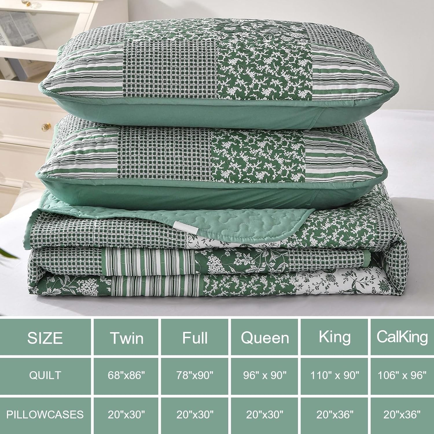 Floral Plaid Patchwork Quilt Set Reversible Lightweight Microfiber Bedspread