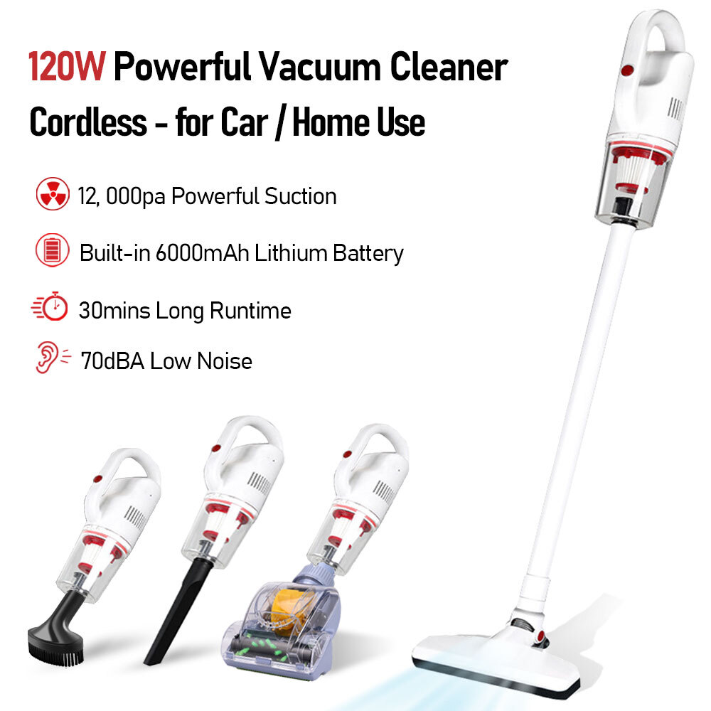 120W Wireless Vacuum Cleaner 12KPa Powerful Stick Suction 35min Runtime for Home