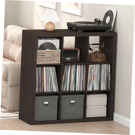 Cubicle Record Player Stand with Triple Thick, 9-Cube Standard Black Dark Oak