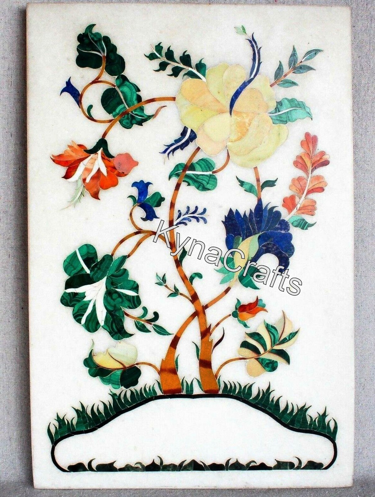 Rectangle Marble Center Table Top Floral Design Inlay Work Bathroom Wall Decor