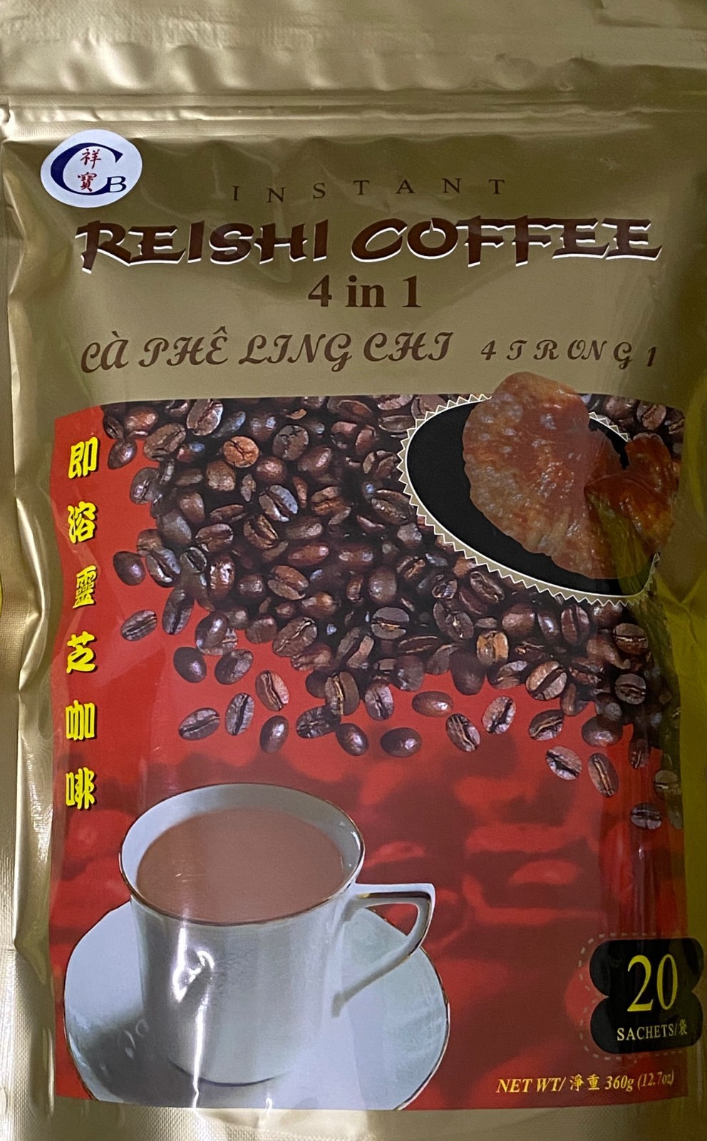 CB Reishi Instant Coffee 4-In-1, 20 Sachets x 18g (Pack of 3) Exp: 01-2029