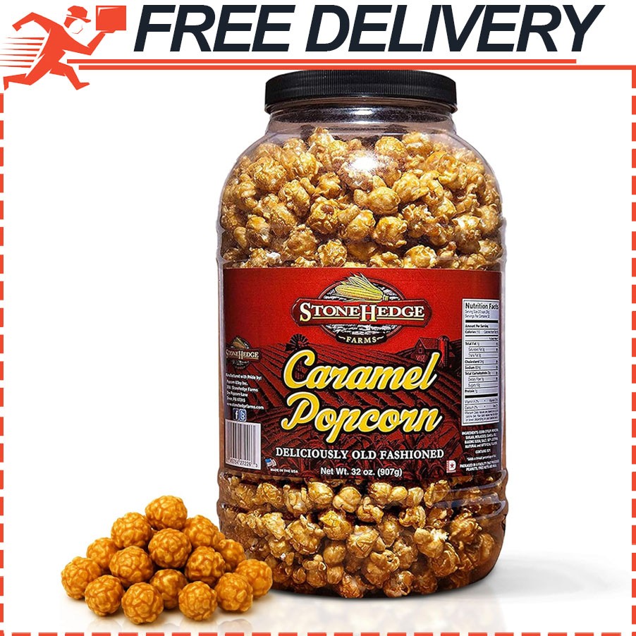Stonehedge Farms Caramel Flavored Popcorn 32 oz Large Tub for Holidays Christmas
