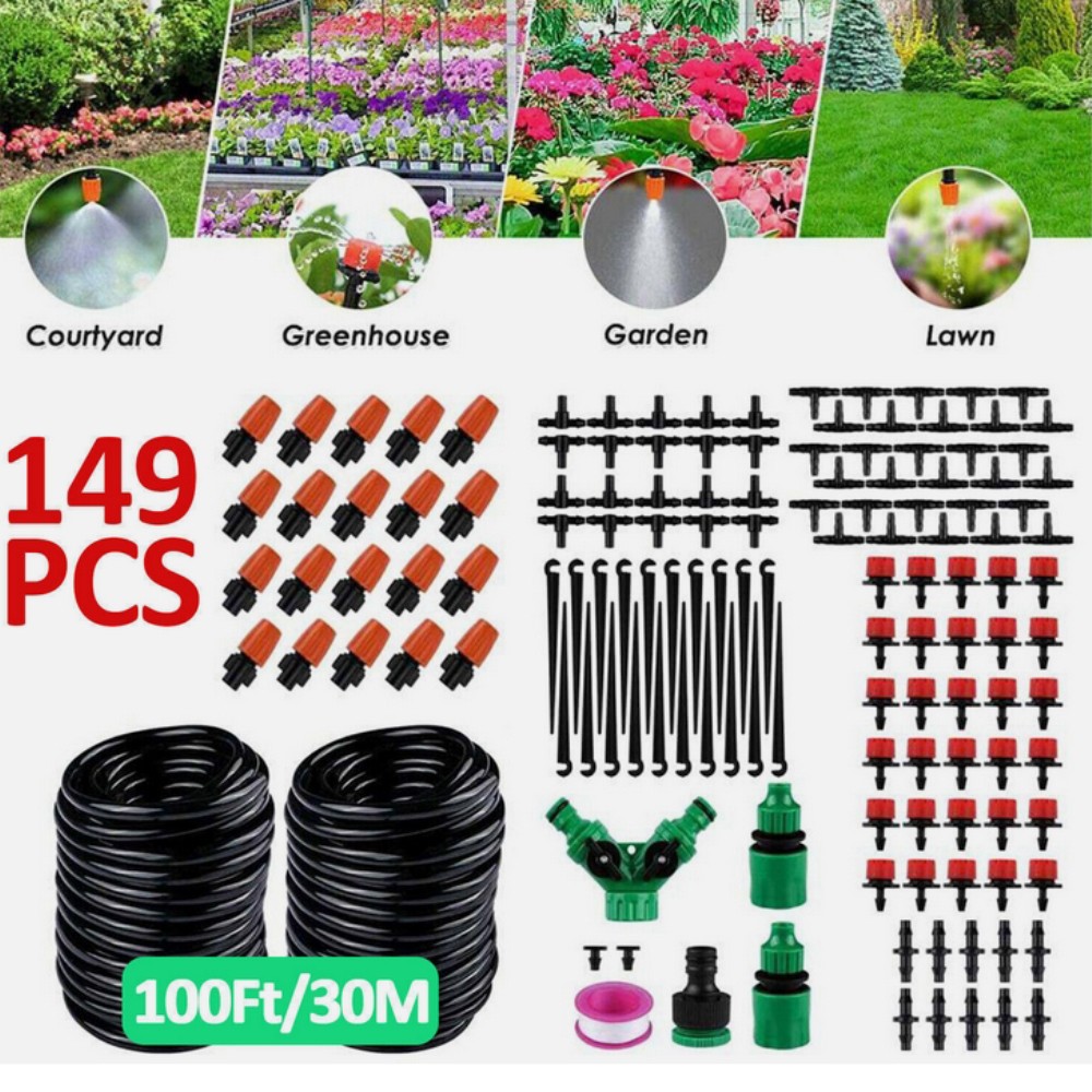 202PC Drip Irrigation System, Self Watering Kit with Adjustable 8-Hole Nozzle