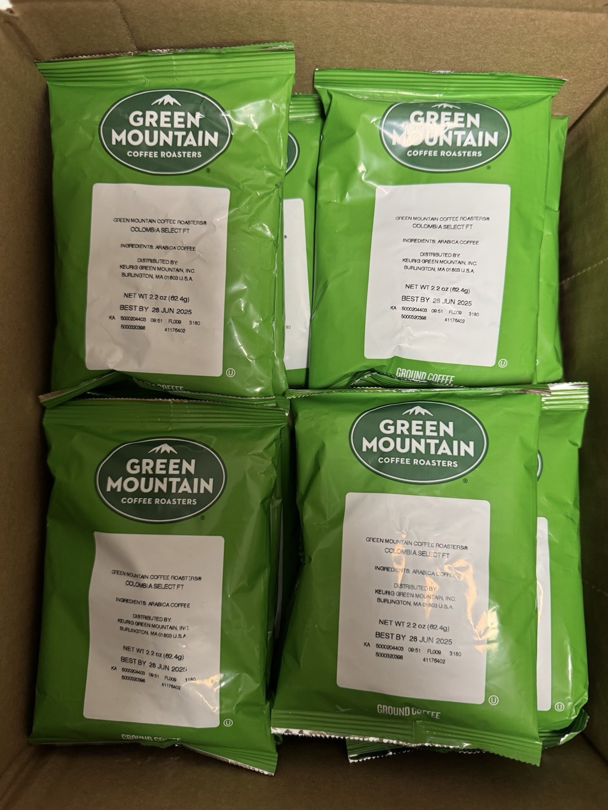Green Mountain Ground Coffee Bags Colombian 2.2oz. BBD 6/25. 30 Bags. Bulk