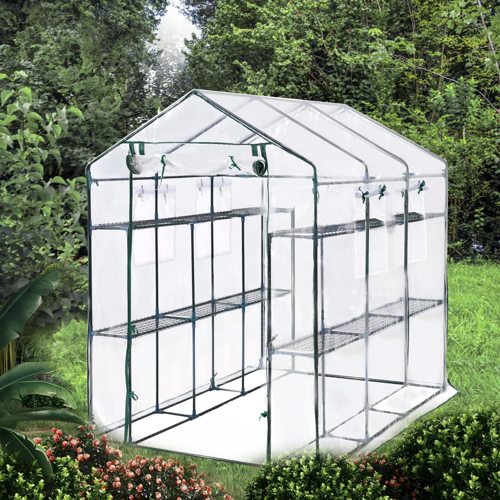 Large 56x85x76″ Portable Greenhouse with 8 Shelves, PE Cover Outdoor Garden Use