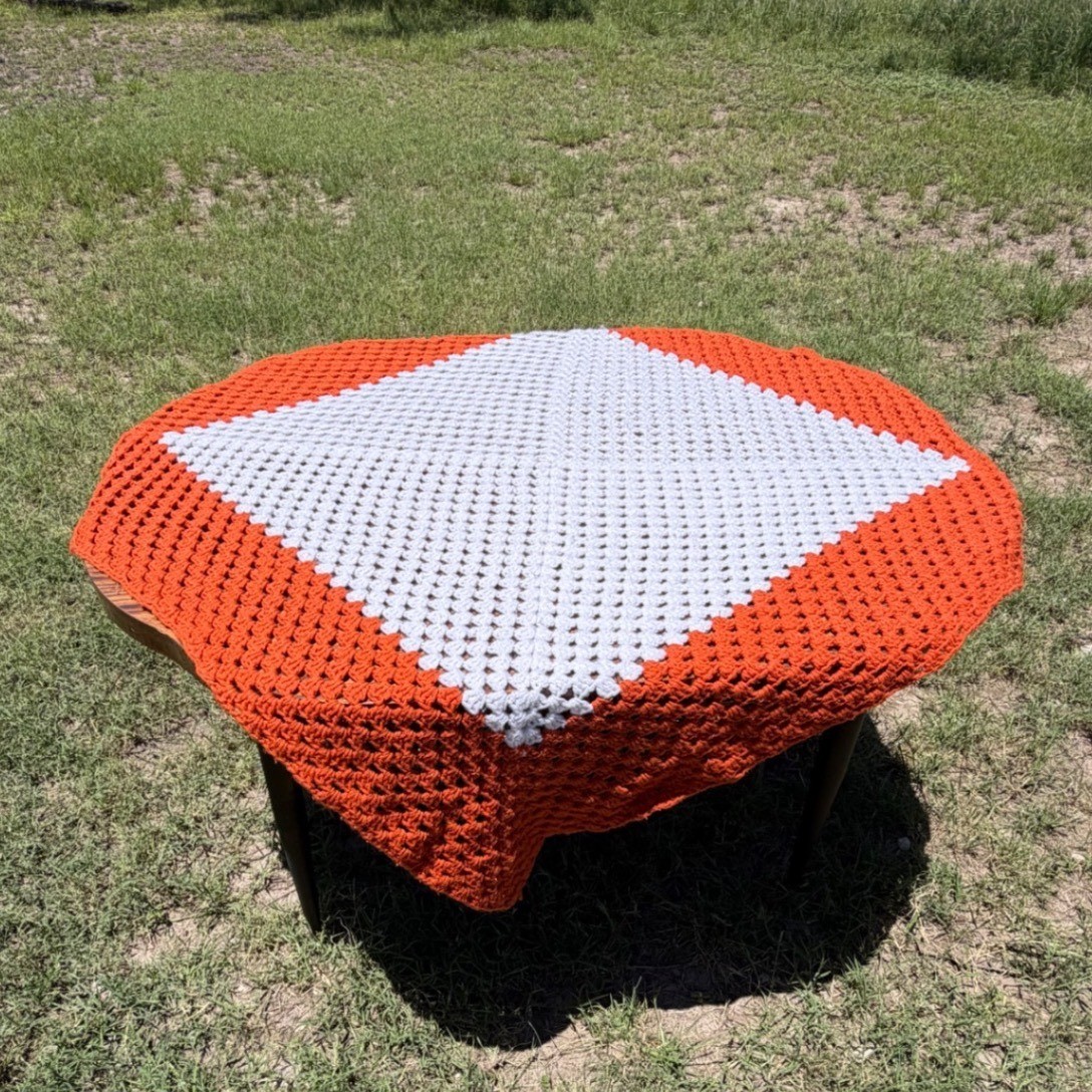 Handmade Crochet Blanket Throw Unisex Orange White Excellent Texas Colors