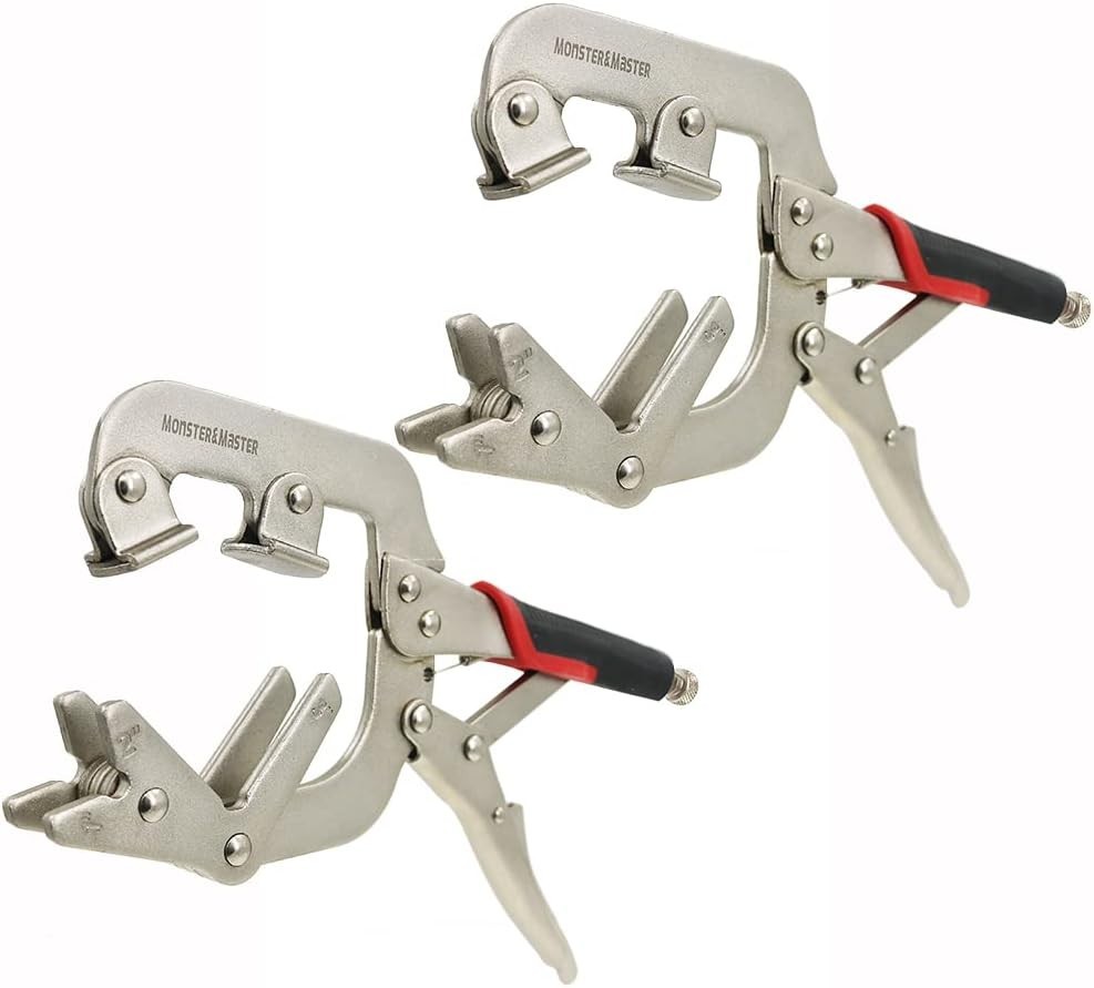 Welding Pipe Plier Clamp, Fast Release, C-Clamp Locking with Large V-Pads, 10 In
