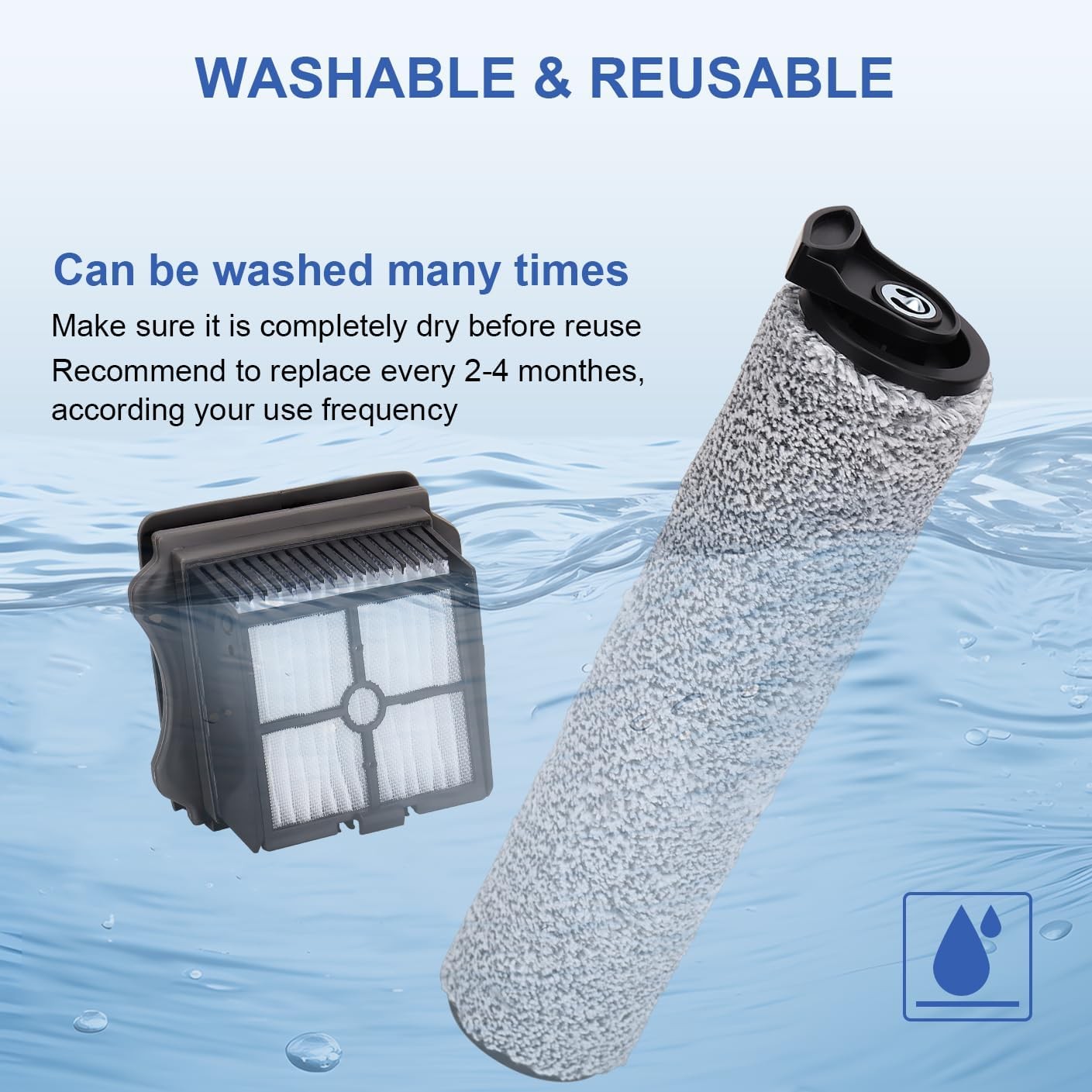 Roller Brush and Filter Replacement for Tineco Floor ONE S5 Steam and i5 steam