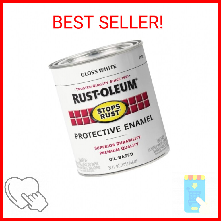 Rust-Oleum 7792502 Stops Rust Brush On Paint, Quart, Gloss White, 1 Quarts (Pack