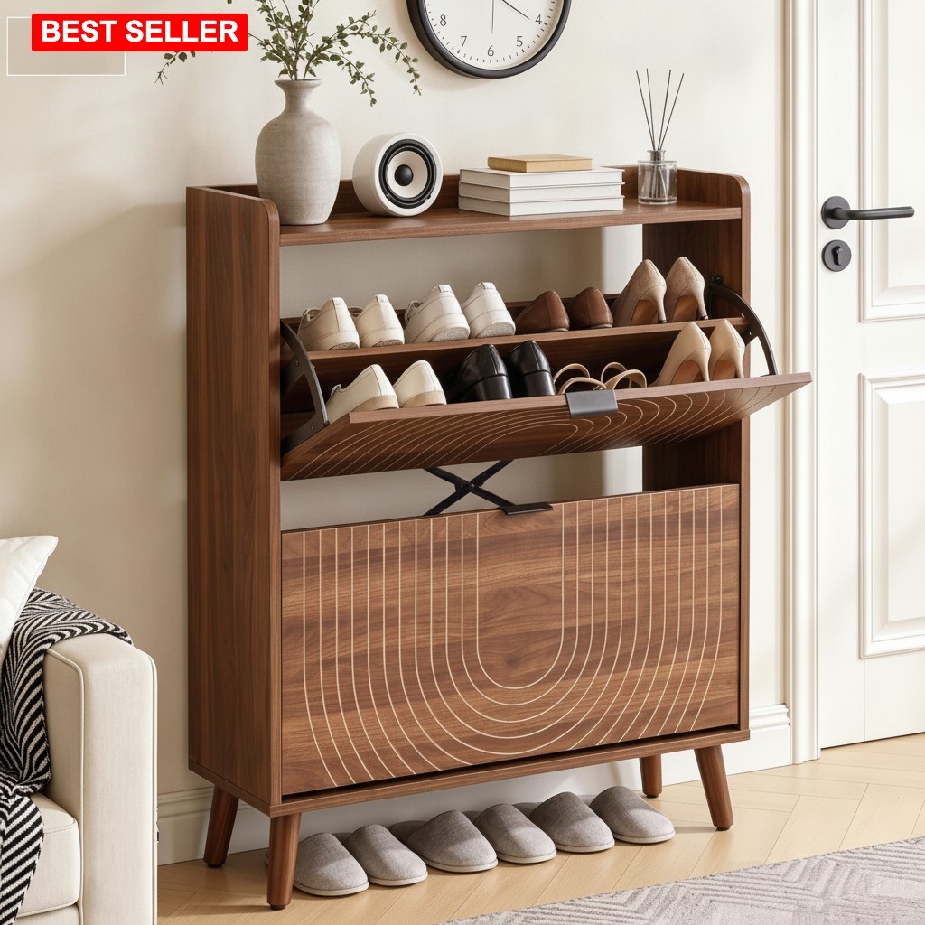 Shoe Cabinet 9.4 In Depth 31.5 In Width 37.9 In Height Walnut