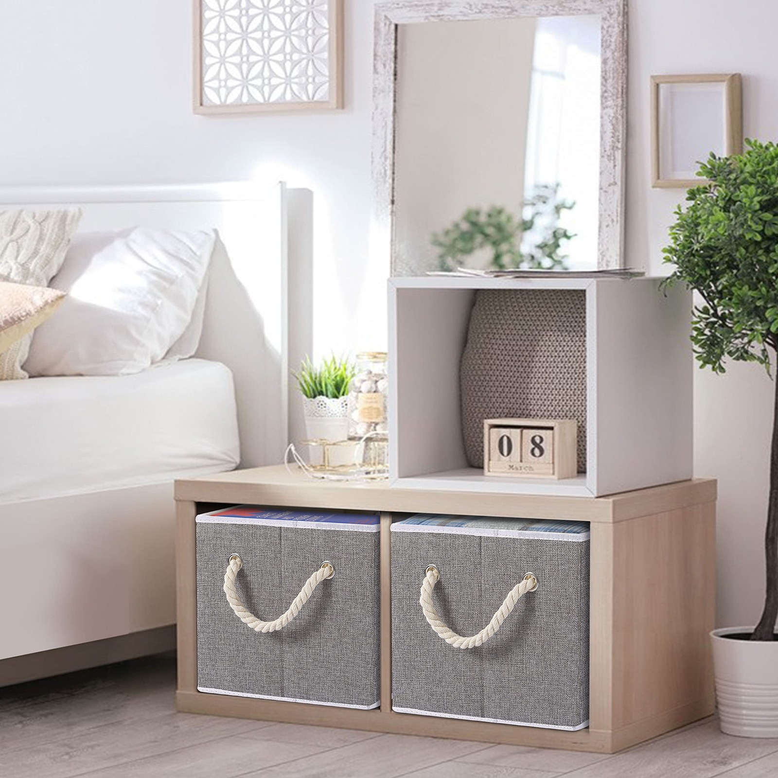3 PCS Foldable Fabric Storage Cubes Collapsible Bins Grey 14.96×9.84×8.26 In