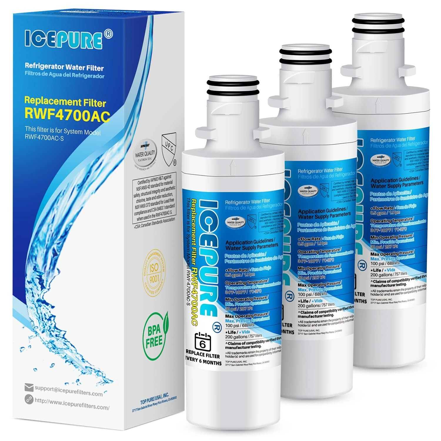 Fit For LG LT1000P ADQ747935 Kenmore 46-9980 LFXS28566M Water Filter 3 Pack