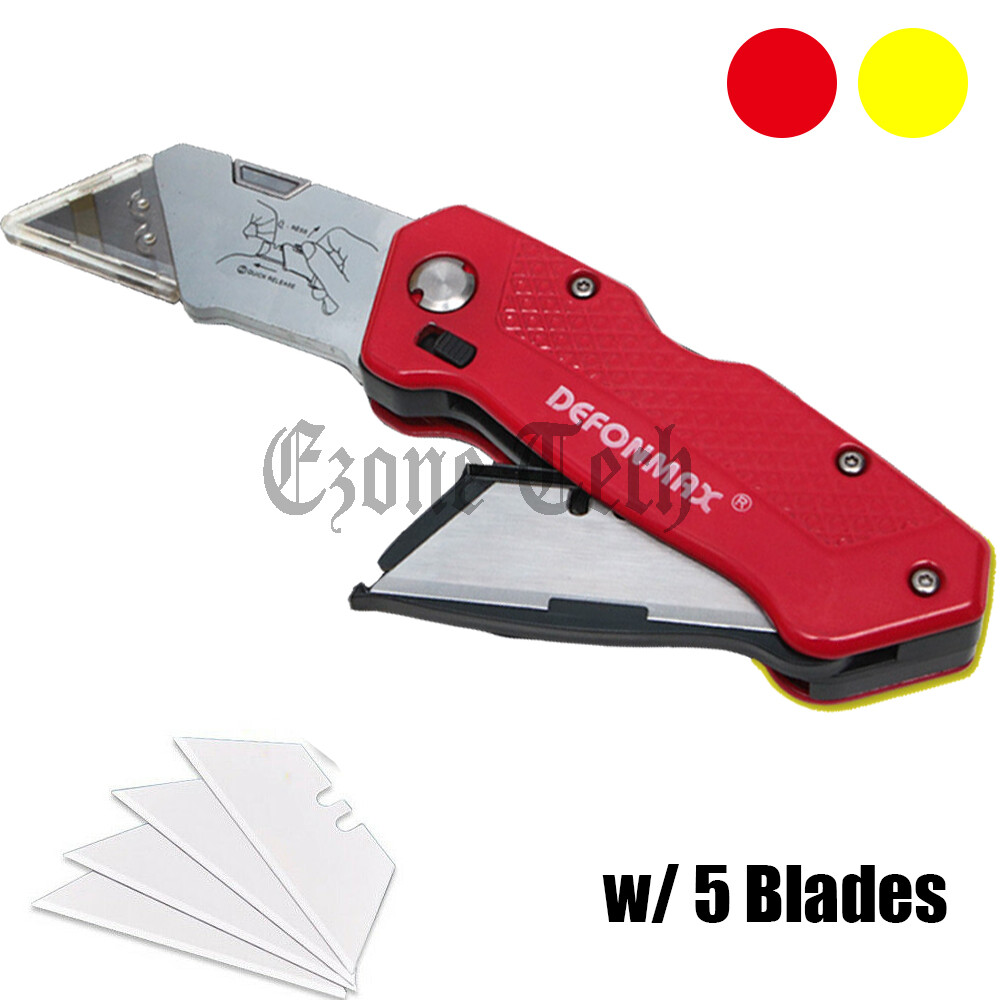 Folding Utility Knife w/5 Blades Heavy Duty Box Cutter with Quick Blade Change