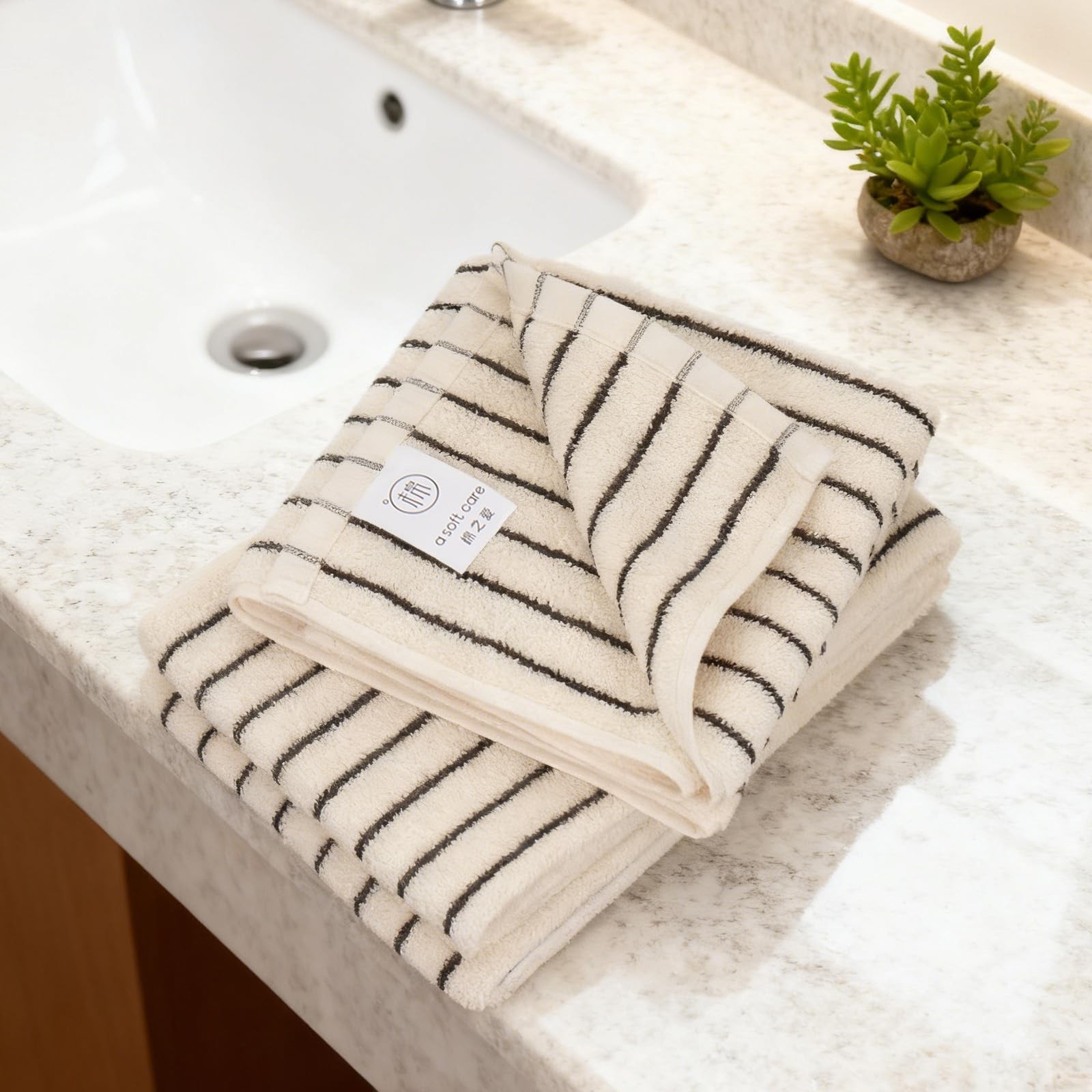 Black and White Striped Hand Towels 3 PCS Cotton Soft Decorative 29×13.4 In
