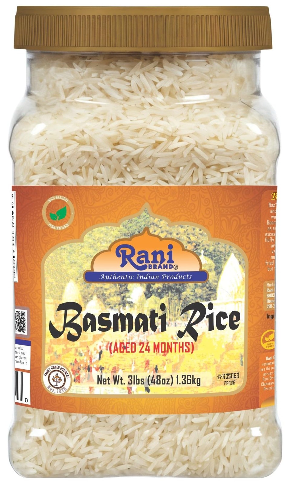 Rani Platinum White Basmati Rice, Extra Long Grain, Aged 48oz (3lbs)