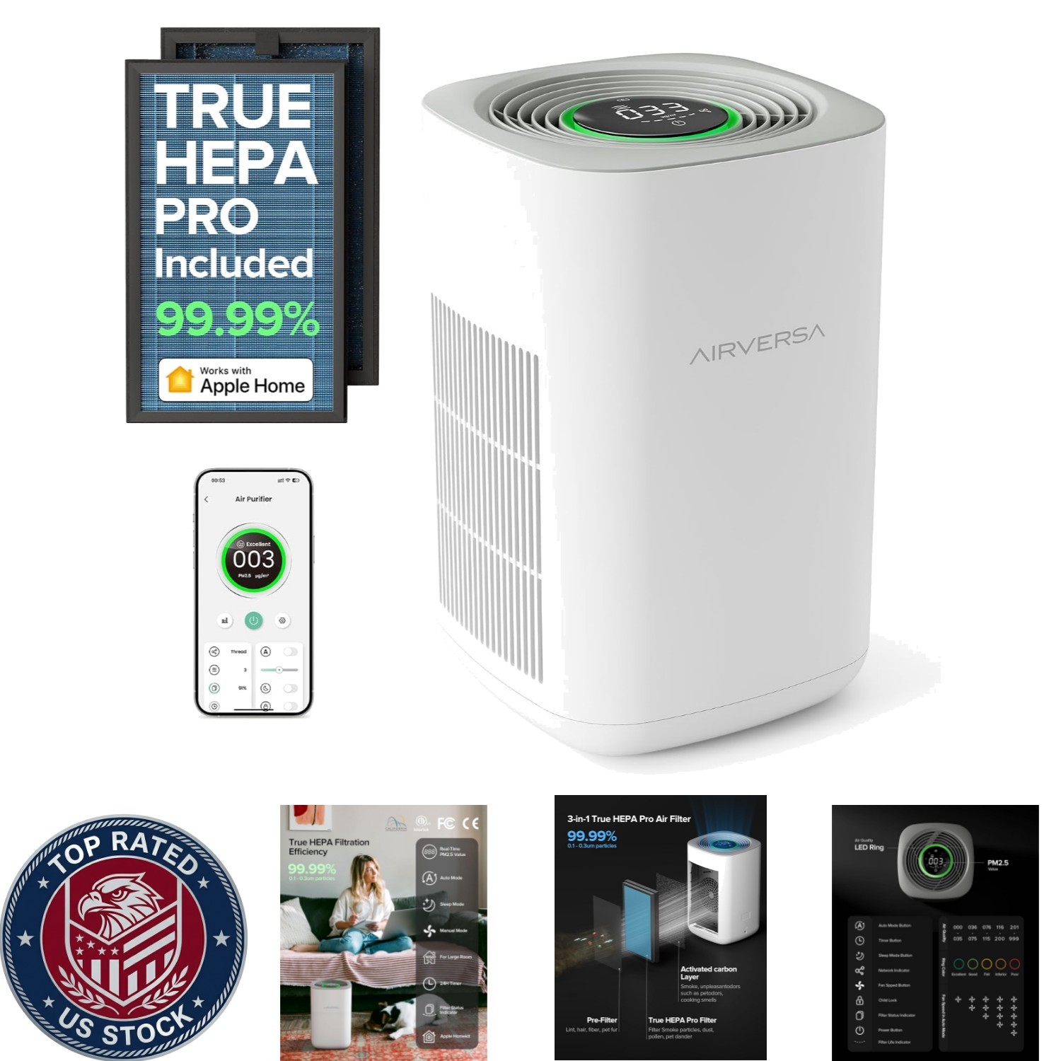 HomeKit-Enabled Air Purifier – Whisper-Quiet, 1050 Sq Ft, Real-Time Monitoring