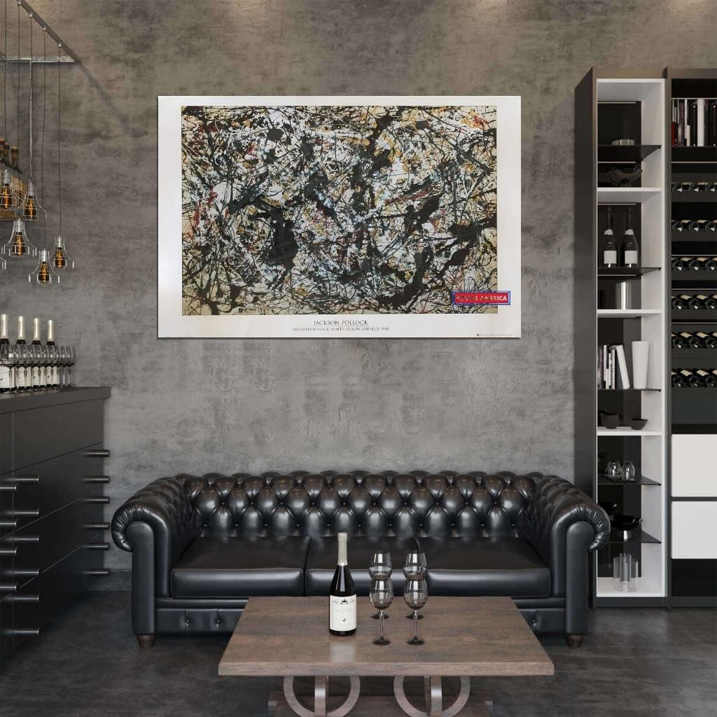 664130 Jackson Pollock Silver Over Black White Yellow And Red 1948 Poster