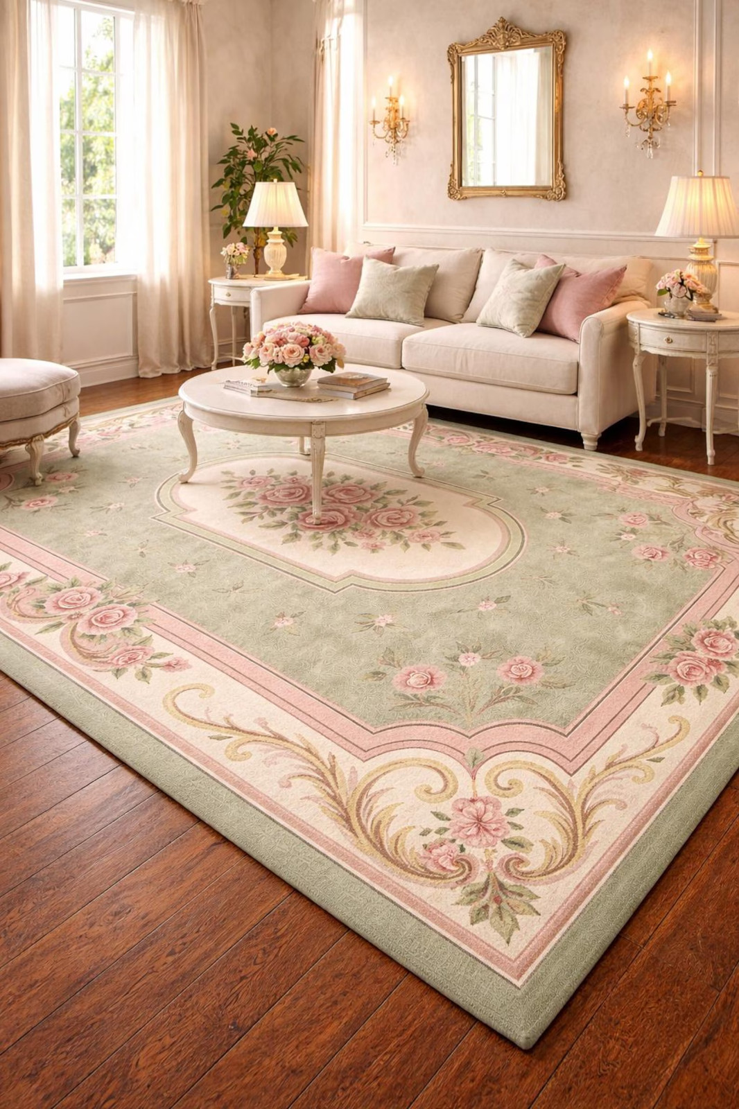 Hand Tufted New Zealand Wool Rug, French Aubusson Rose Area Ruh Handmade Carpet