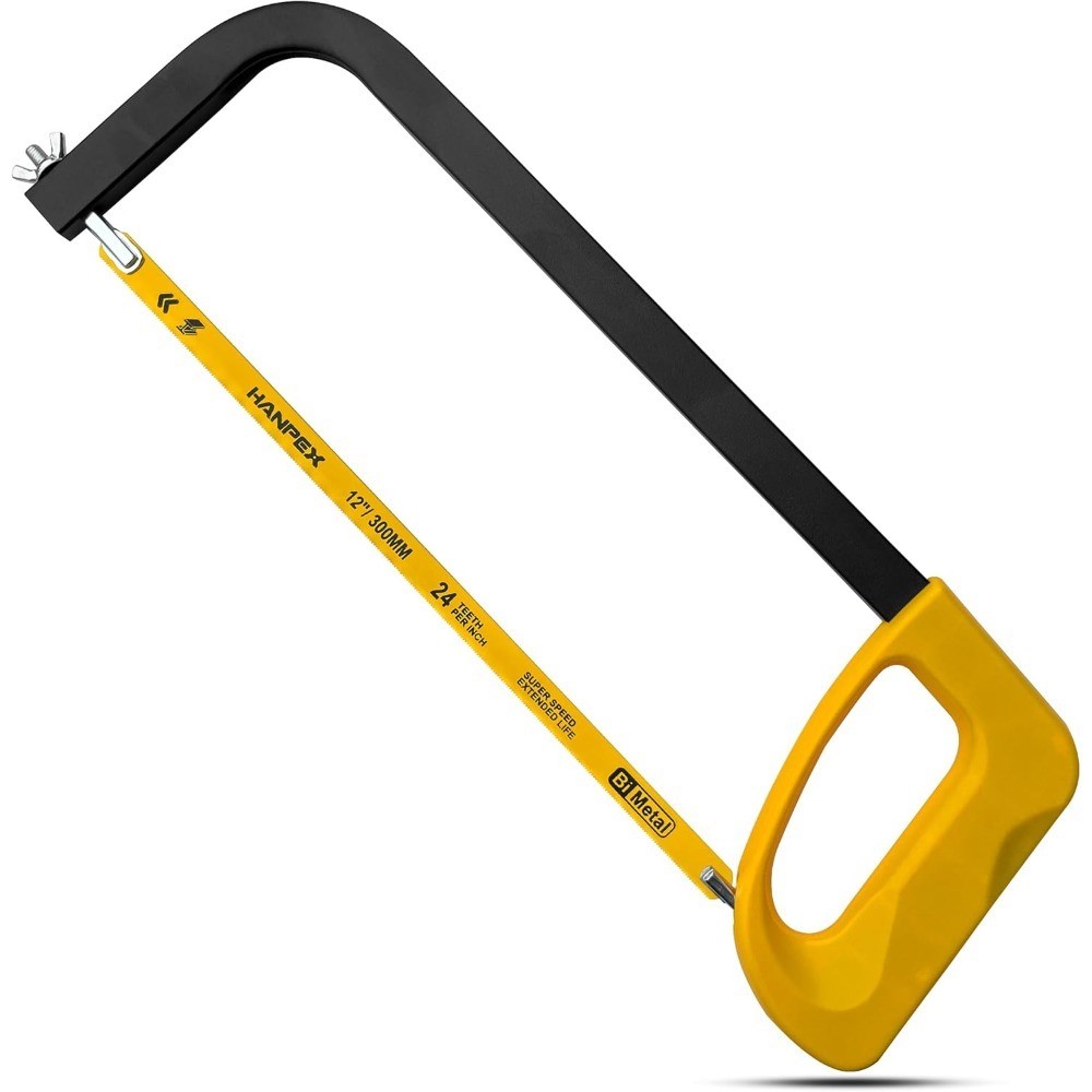 12in. High-Tension Hacksaw Frame with 24 TPI Bi-metal Blade, Hand Saw Suitable