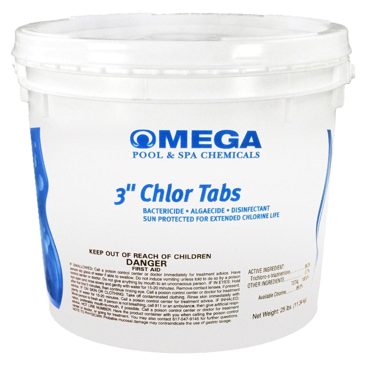 Omega 3″ Chlor Tabs Chlorine Tablets for Swimming Pools 25 lbs. Bucket