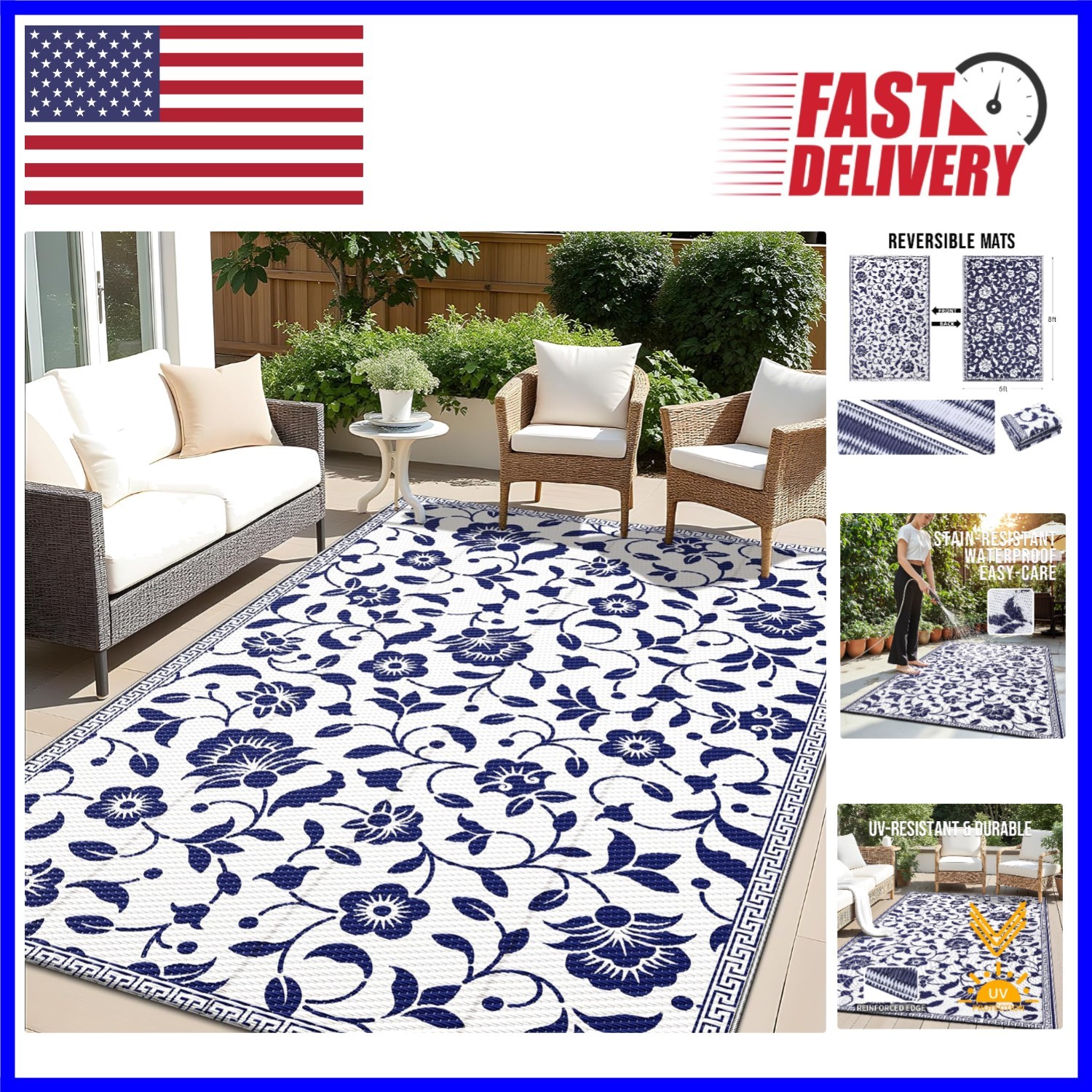 5×8 ft Lightweight Waterproof Outdoor Mat – Perfect for Patio & Camping