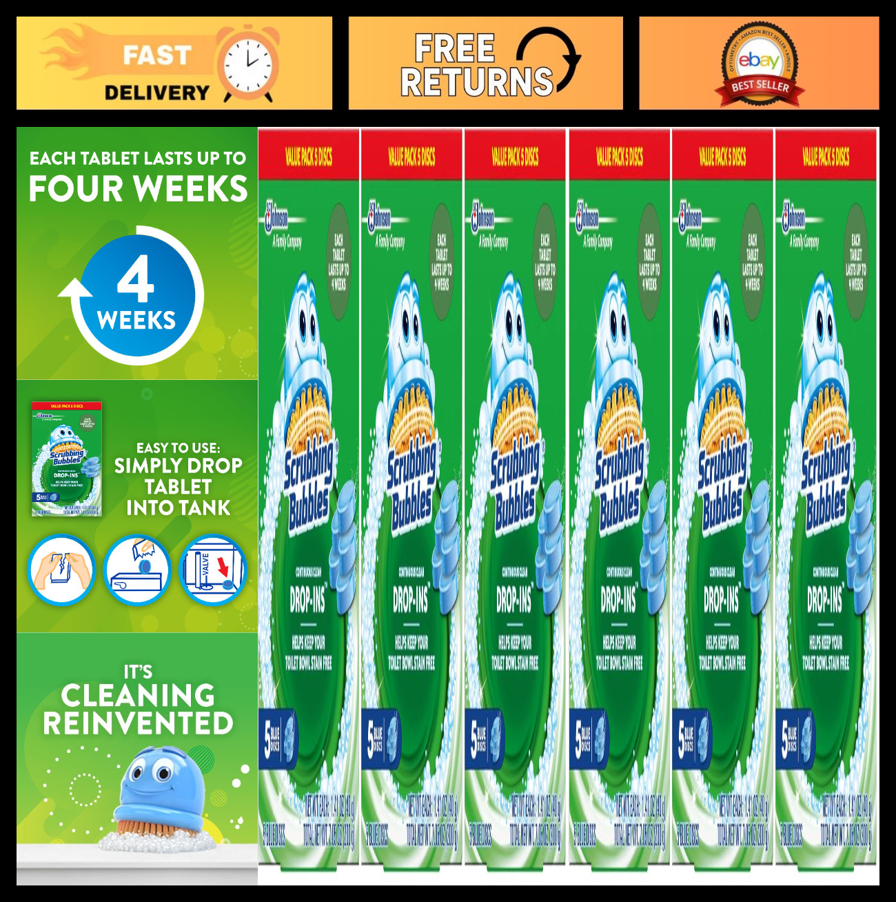 Toilet Bowl Cleaning Tablets – Continuous Clean Drop-In Discs, 4 Weeks Stain Pro