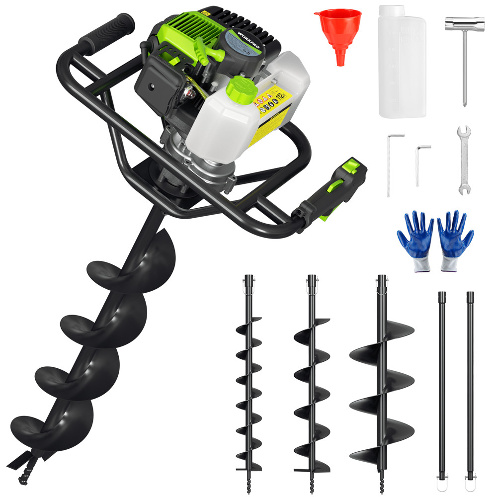 WORKPRO 62CC Post Hole Digger Gas Powered Earth Digger 4″ 6″ 8″ Auger Drill Bits