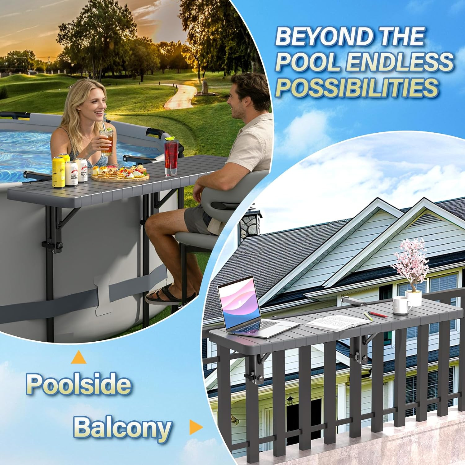 Pool Bar, above Ground Poolside Bar Table, 49.4×9.6″ Stable & Large Pool Side Ta
