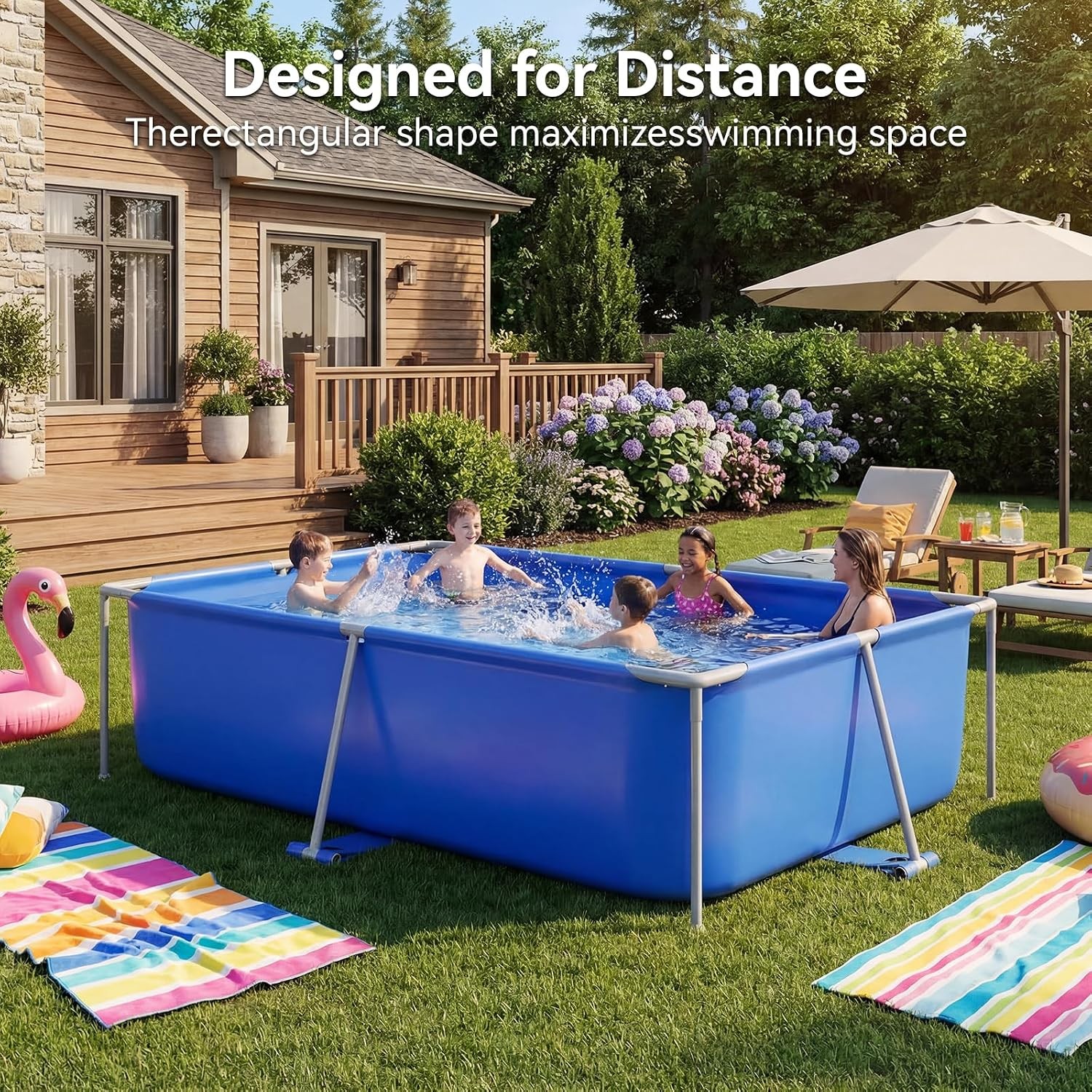 Metal Frame Swimming Pool for Family Rectangle Above Ground Pool Easy Setup