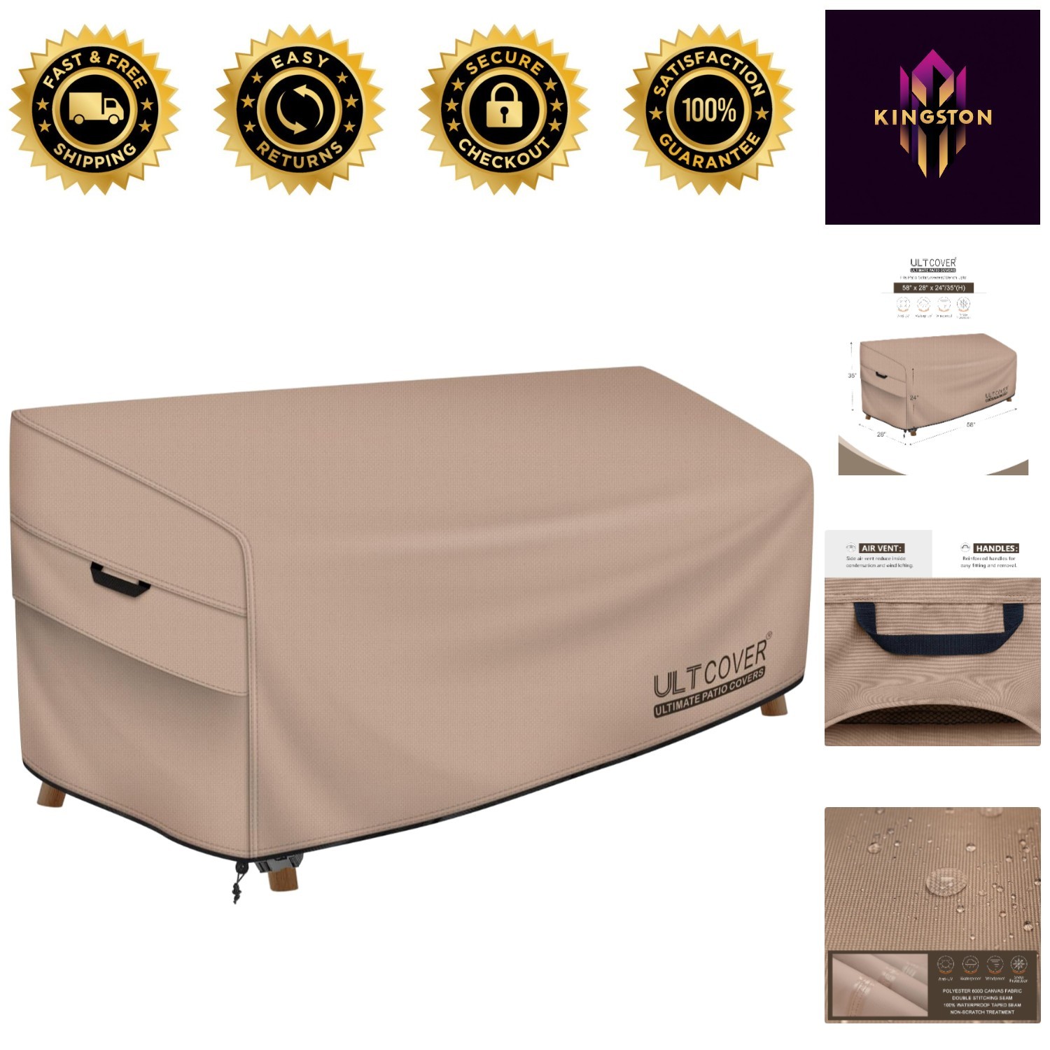 Elastic Drawstring Outdoor Sofa Cover 58×28 – Weather-Resistant 600D Polyester