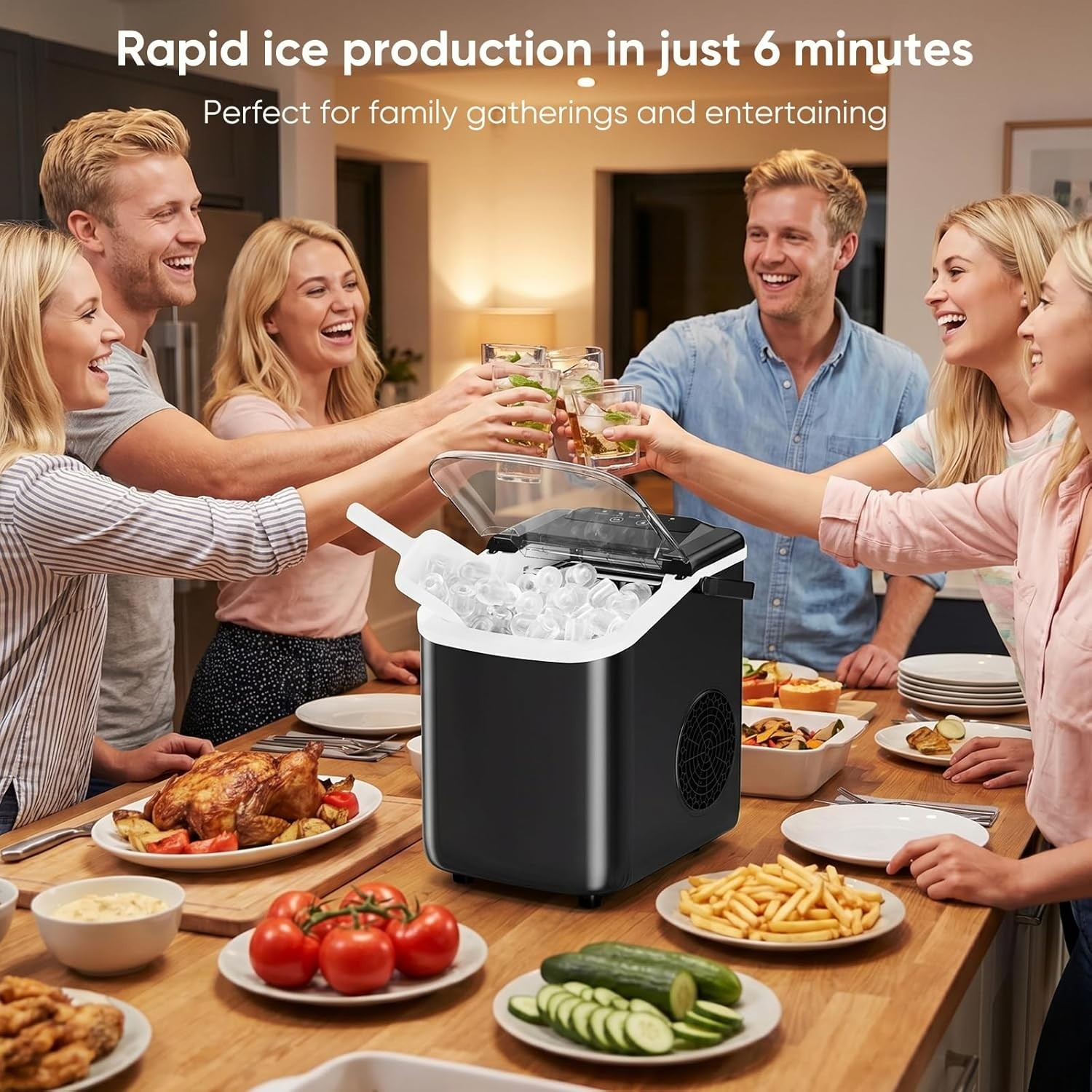 Portable Ice Maker Counter Top Bullet Cubes Ice Machine with Handle Basket 26lbs