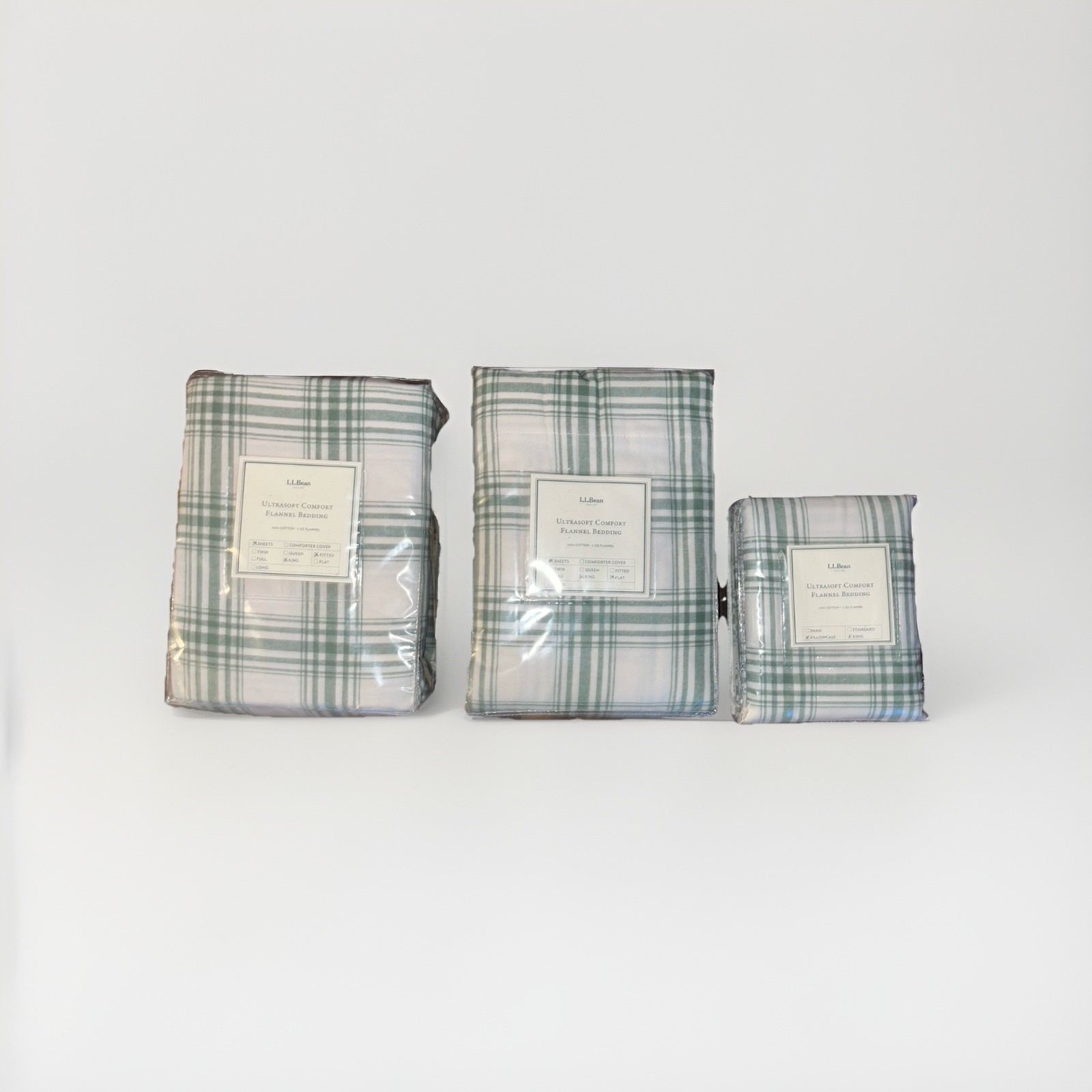 L.L. Bean Ultrasoft Comfort Flannel KING Sheet Set + Pillowcases Mineral Green