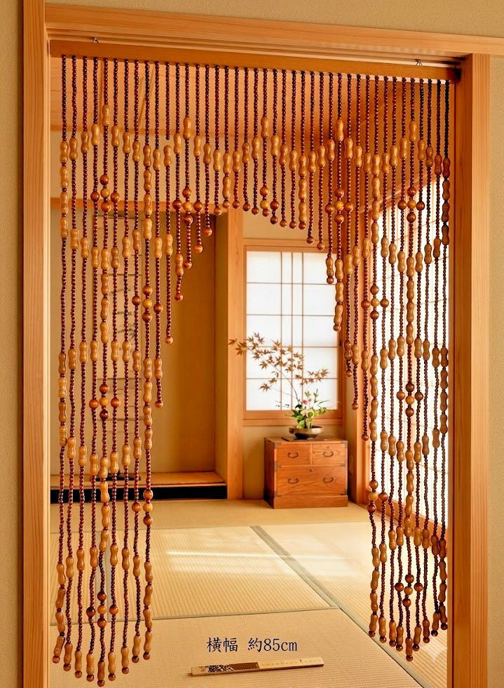 Vintage Japanese Wooden Bead Curtain Noren Showa Retro Room Divider 33.5×46.5 in