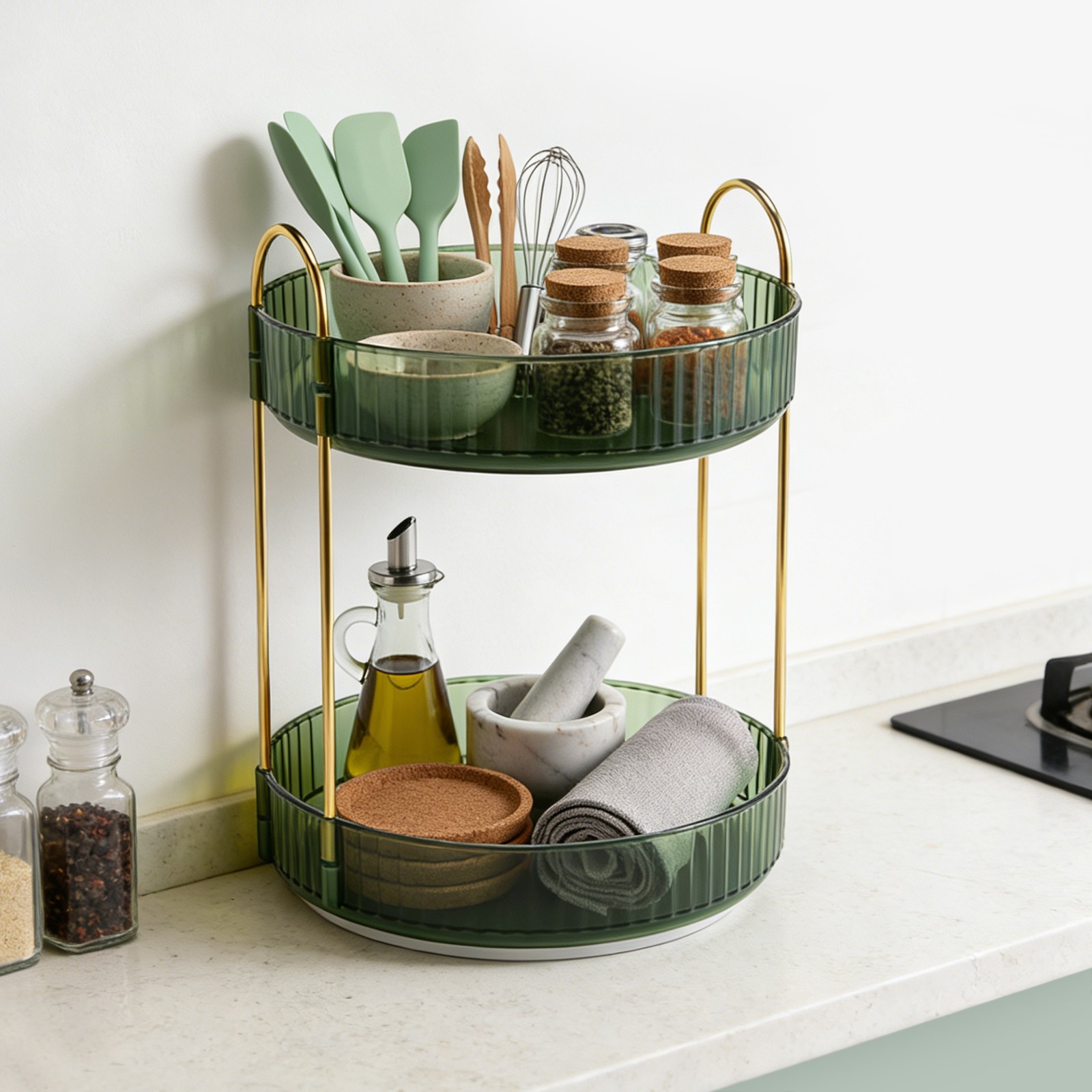 Double-layer Cosmetic organizer 360° Tabletop Mount Type Cosmetic Storage Rack