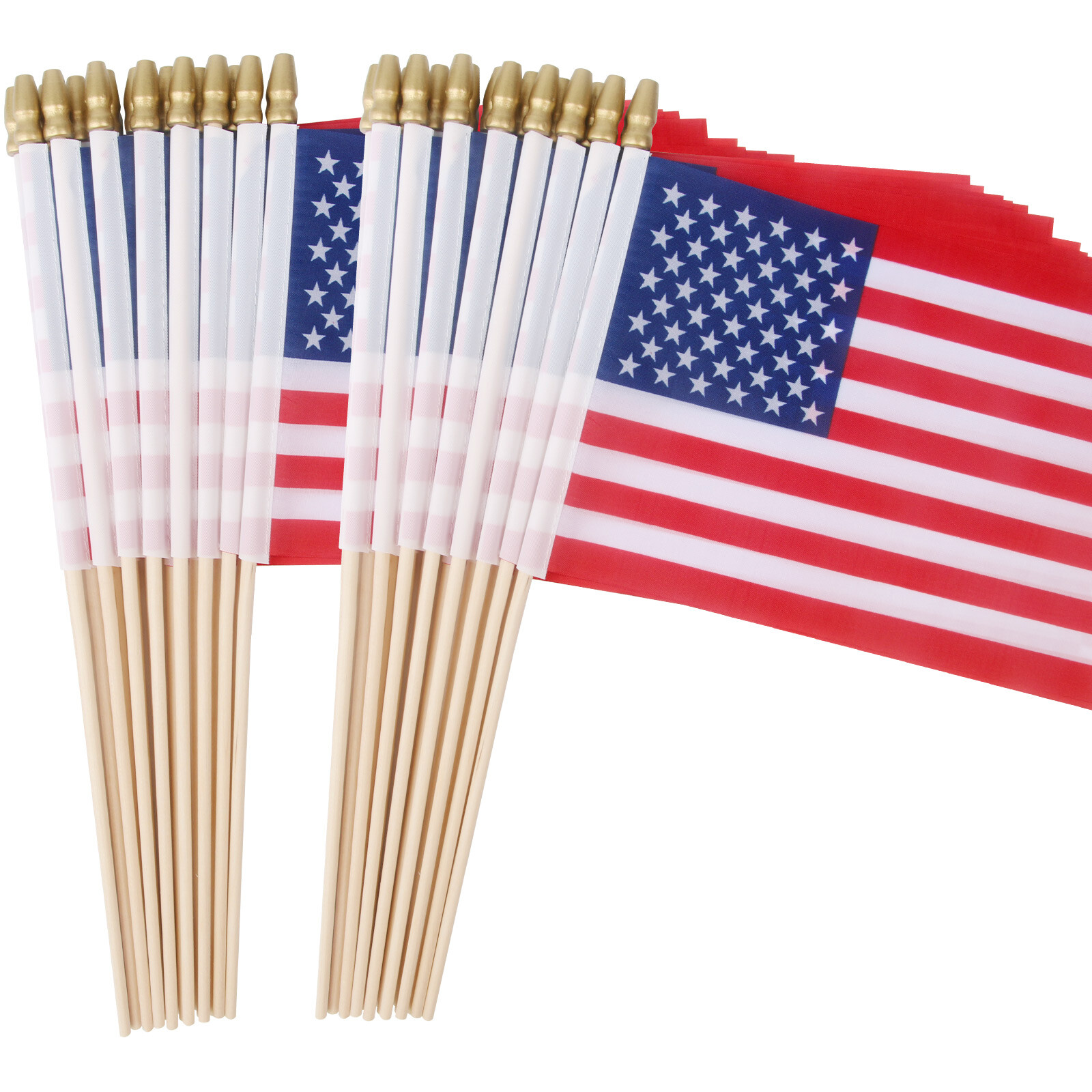 50 Pcs Small American Flags with Wooden Sticks 4×6″ Handheld United States Flag