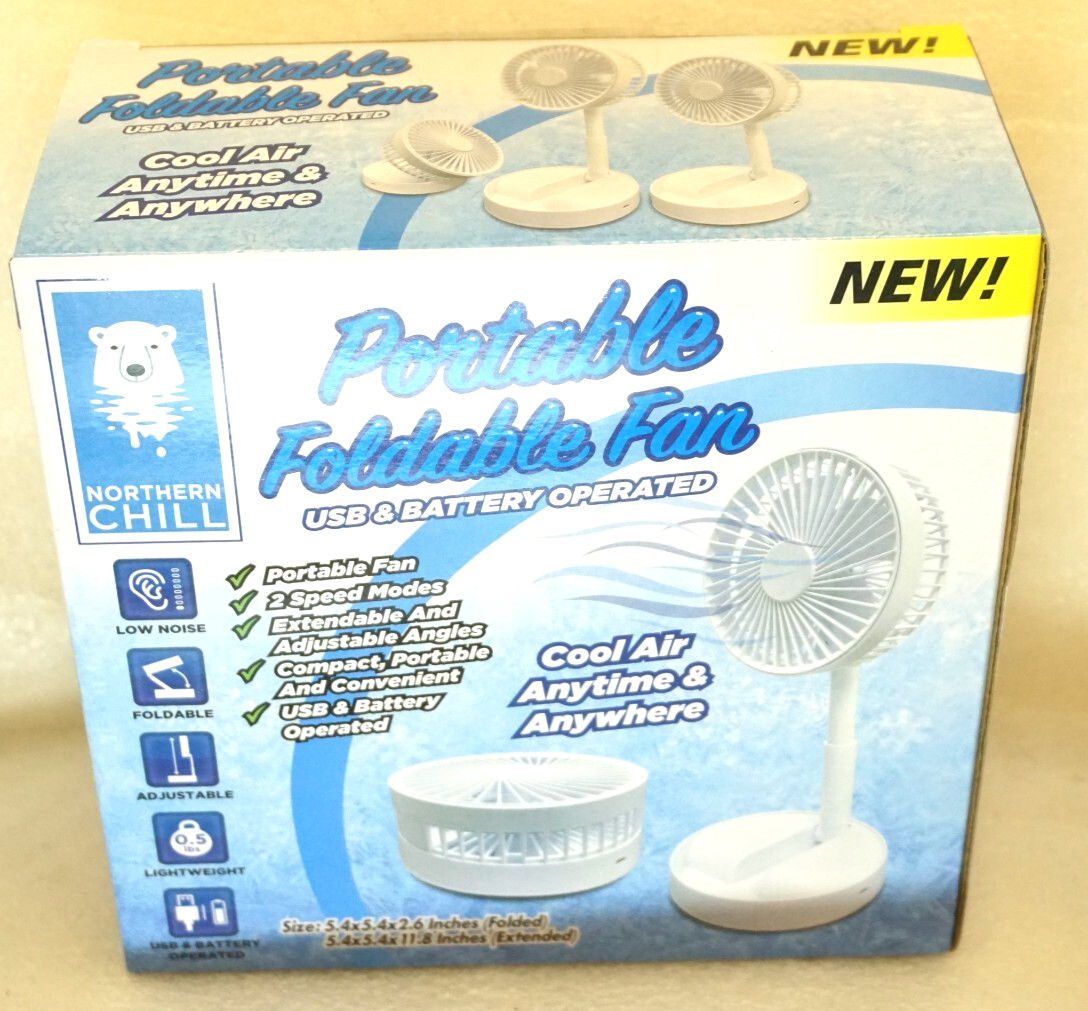 Northern Chill Portable Foldable Fan Cool Air Anytime & Anywhere USB & Battery