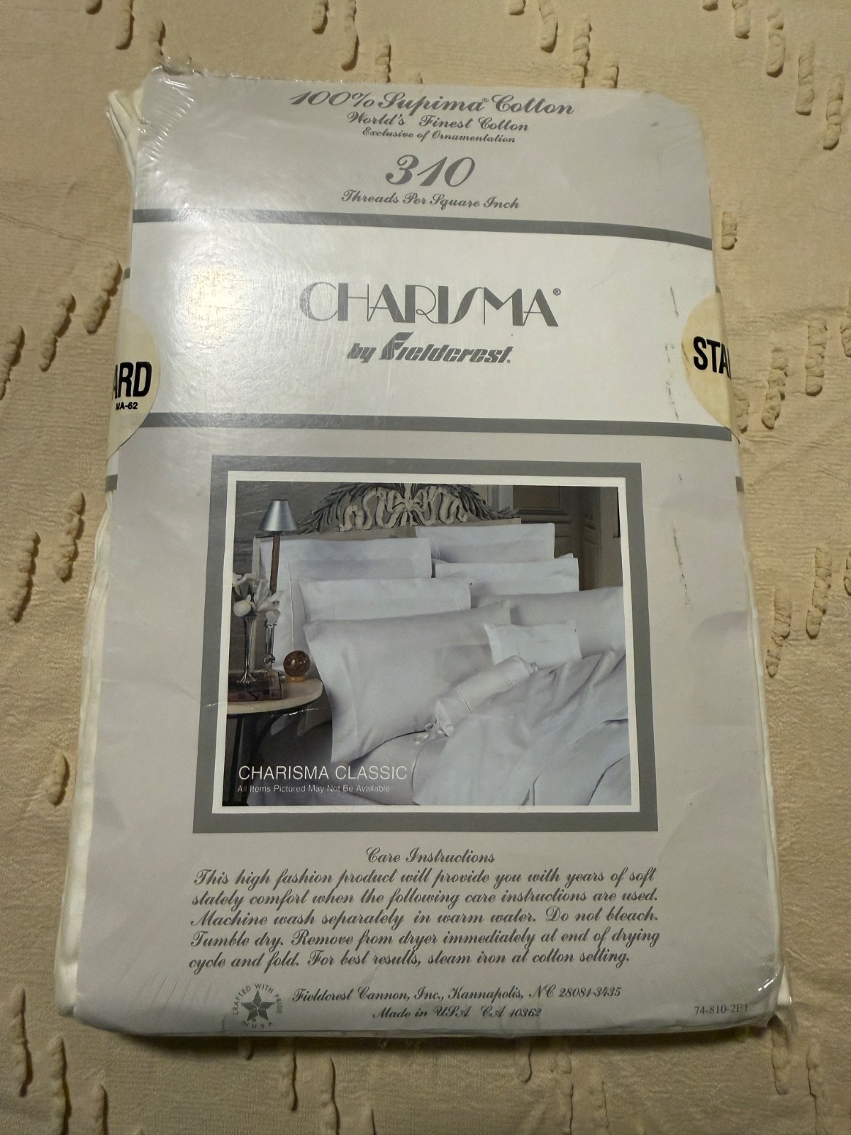 Vintage Charisma by Fieldcrest Standard/Queen Pillowcases Beige Dots NWT