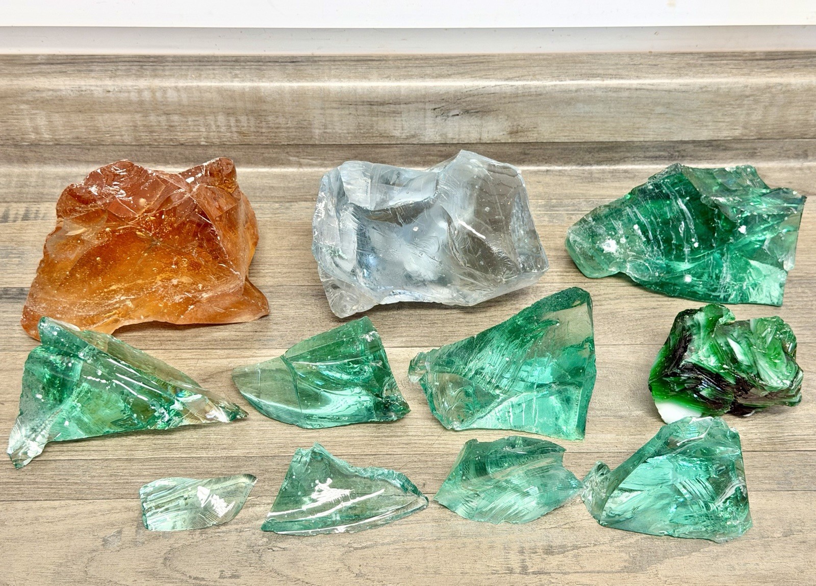 Mixed Box Glass Rock Slag Rocks 11+ Lbs Landscape Aquarium Clear~Emerald~Amber