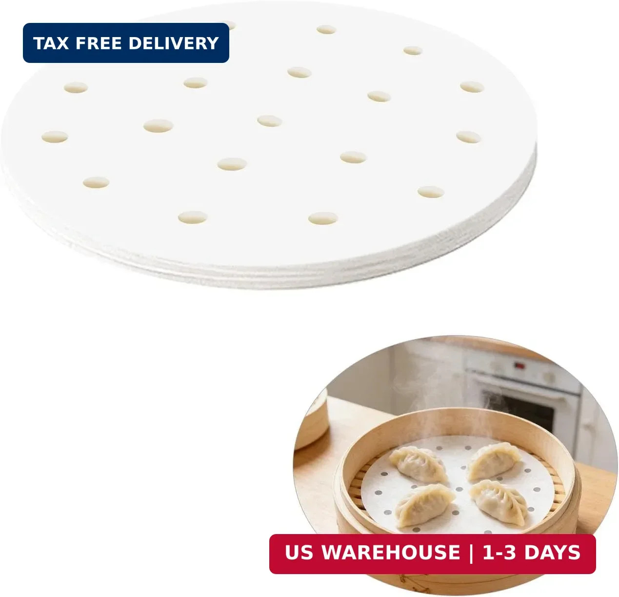100 PCS 8-Inch Perforated Parchment Paper Sheets, Disposable Bamboo Steamer Line