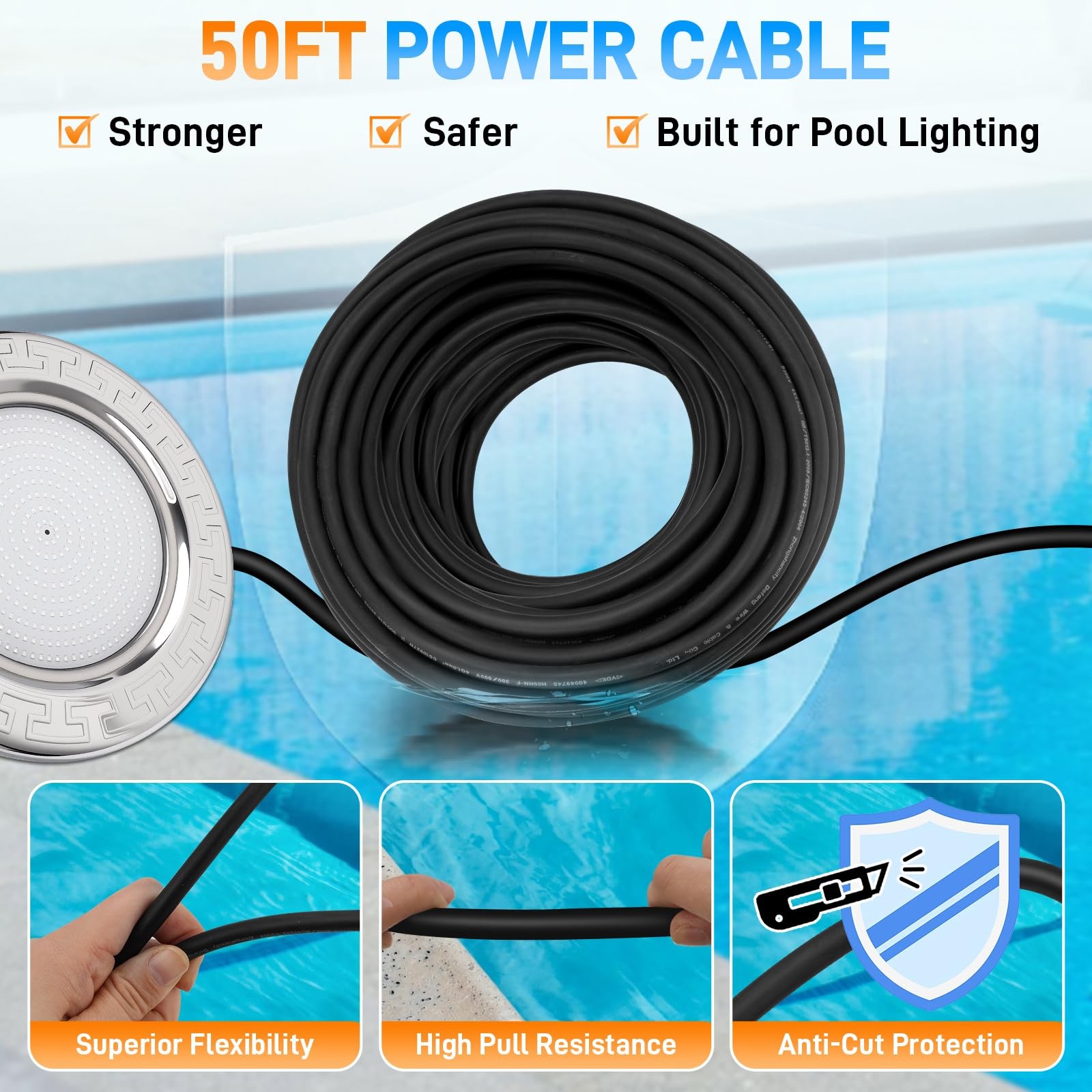 10 Inch LED Pool Light for Inground Pool w/Controller 50W Swimming Pool Light