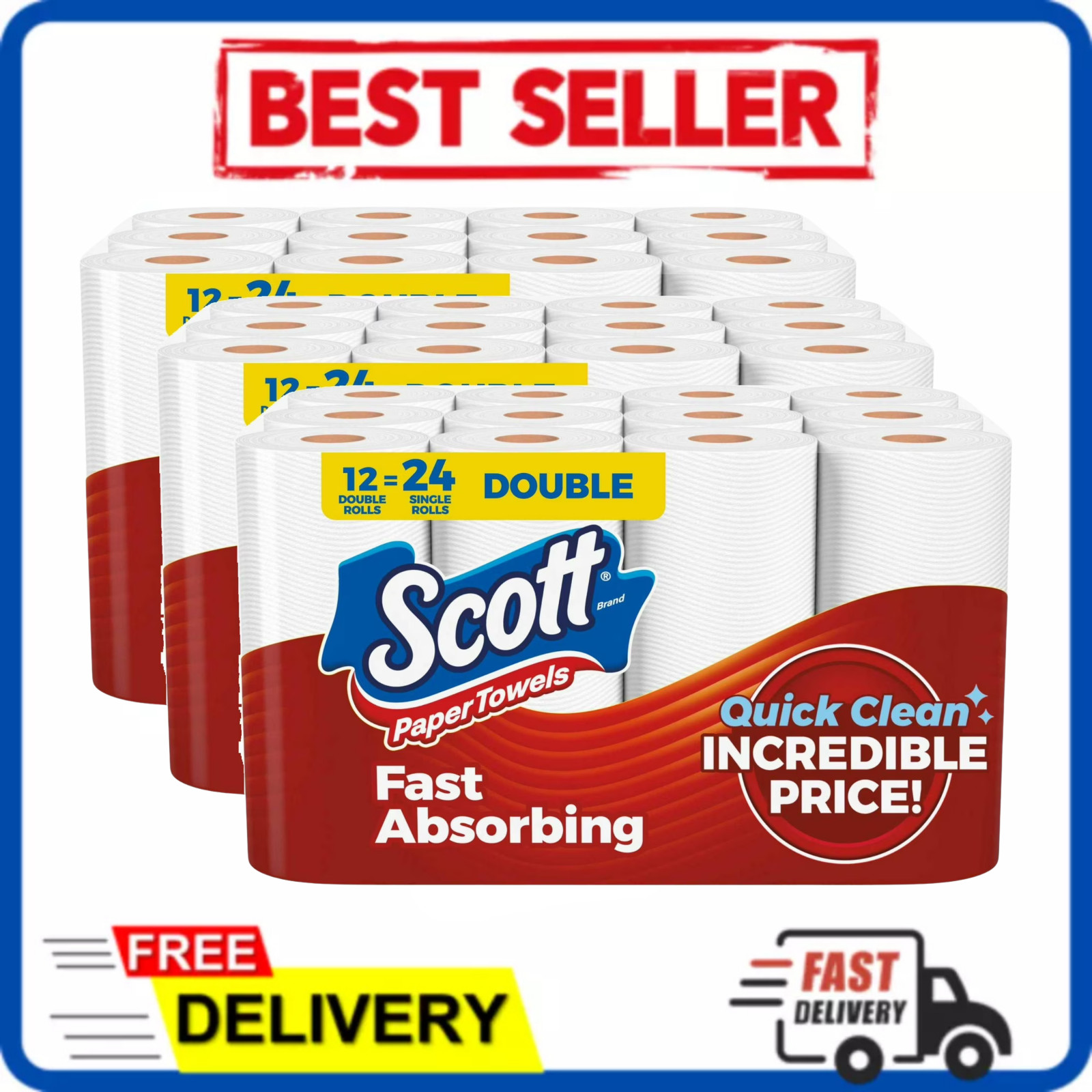 3 Pack Scott Choose-A-Sheet Paper Towels 36 Double Rolls Equals 72 Regular