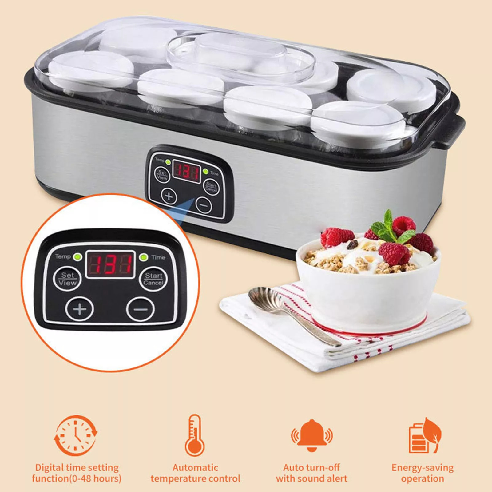 Ultimate Probiotic Yogurt Maker Machine Temperature &Time Control w/8 Glass Jars