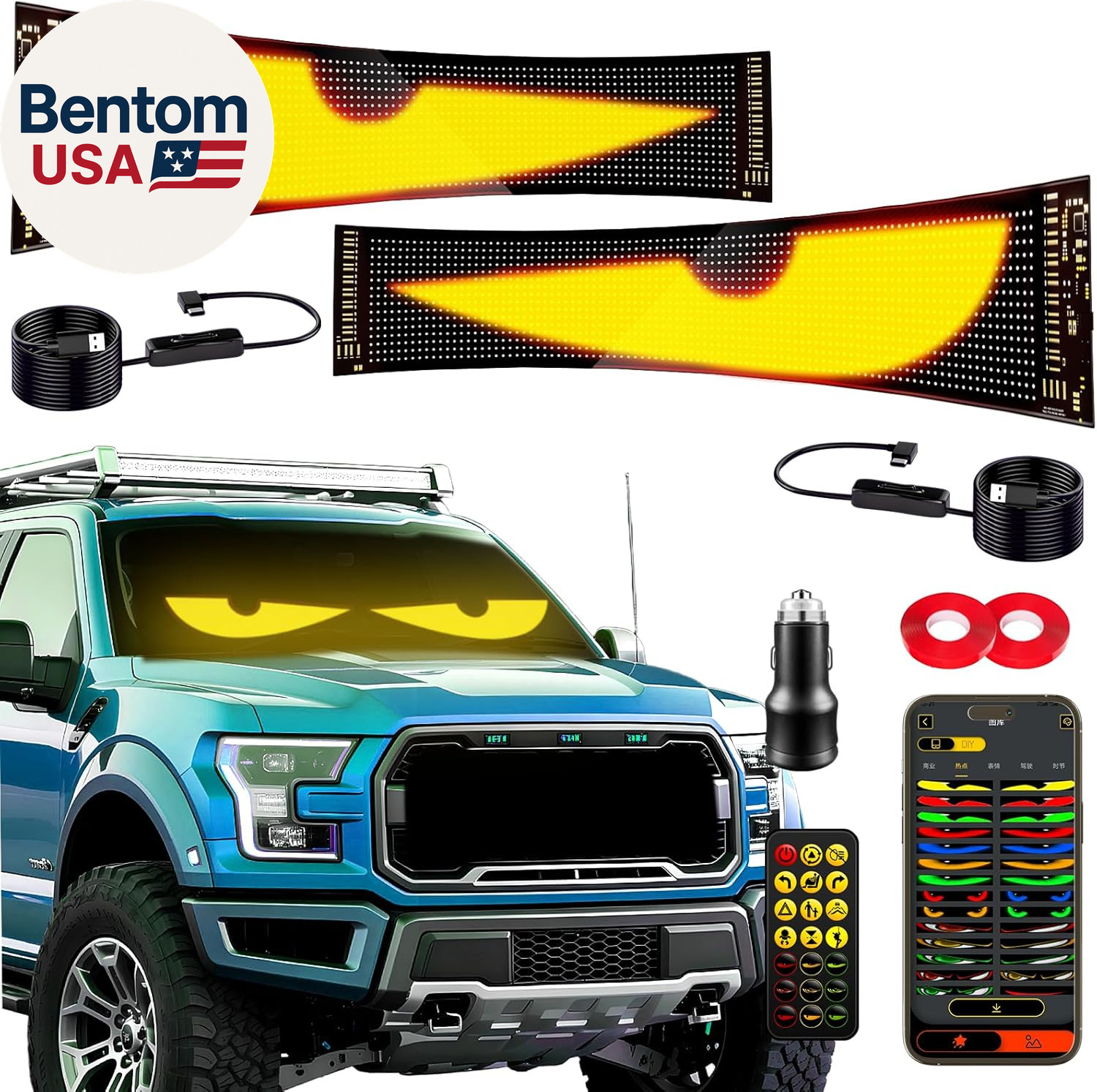 Devil Eyes Light 2PC for Windshield-23.42X4.72In Programmable LED Eyes [Advance