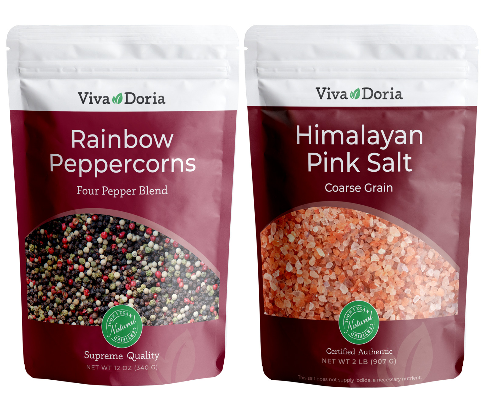 Viva Doria Rainbow Peppercorn, 12 oz – Himalayan Pink Salt Coarse Grain, 2 lb
