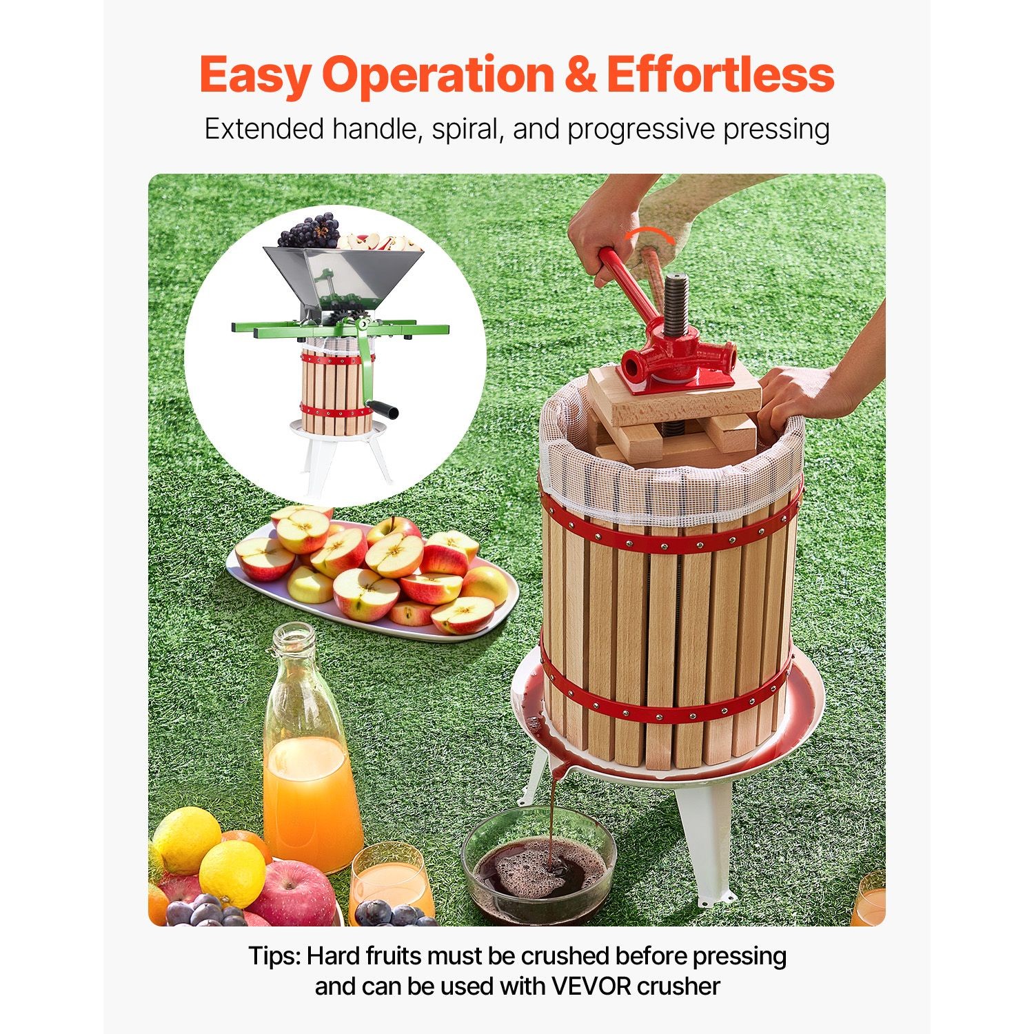 4.75 Gal Fruit Wine Press, Solid Wood Basket with 8 Blocks, Manual Juice Maker