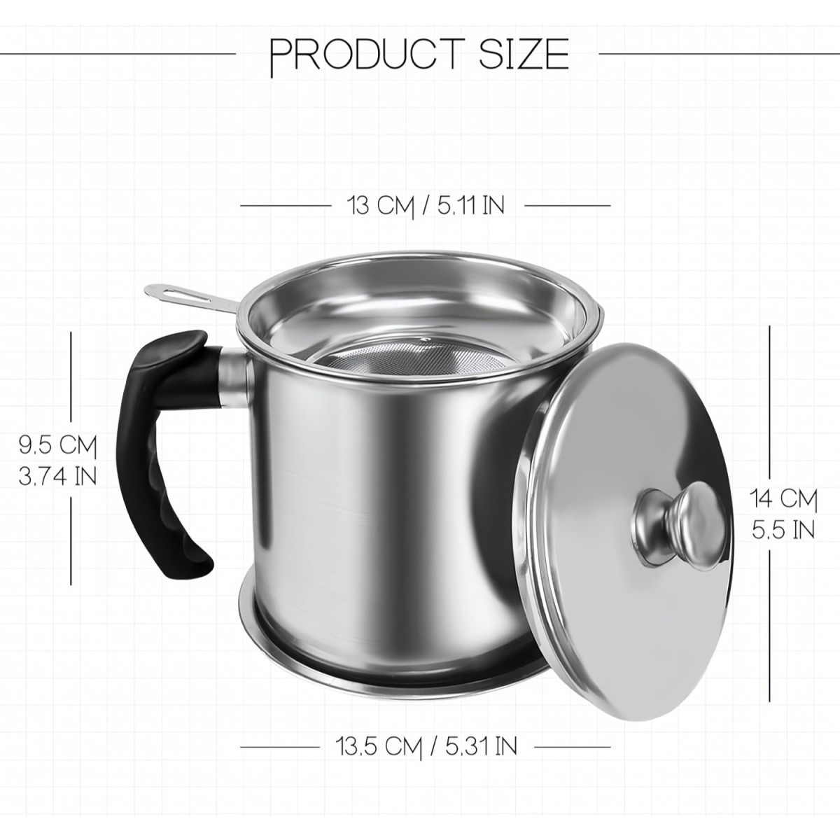 Bacon Grease Container With Strainer,1.3L(46 fl. oz.)Kitchen Stainless Steel Oil