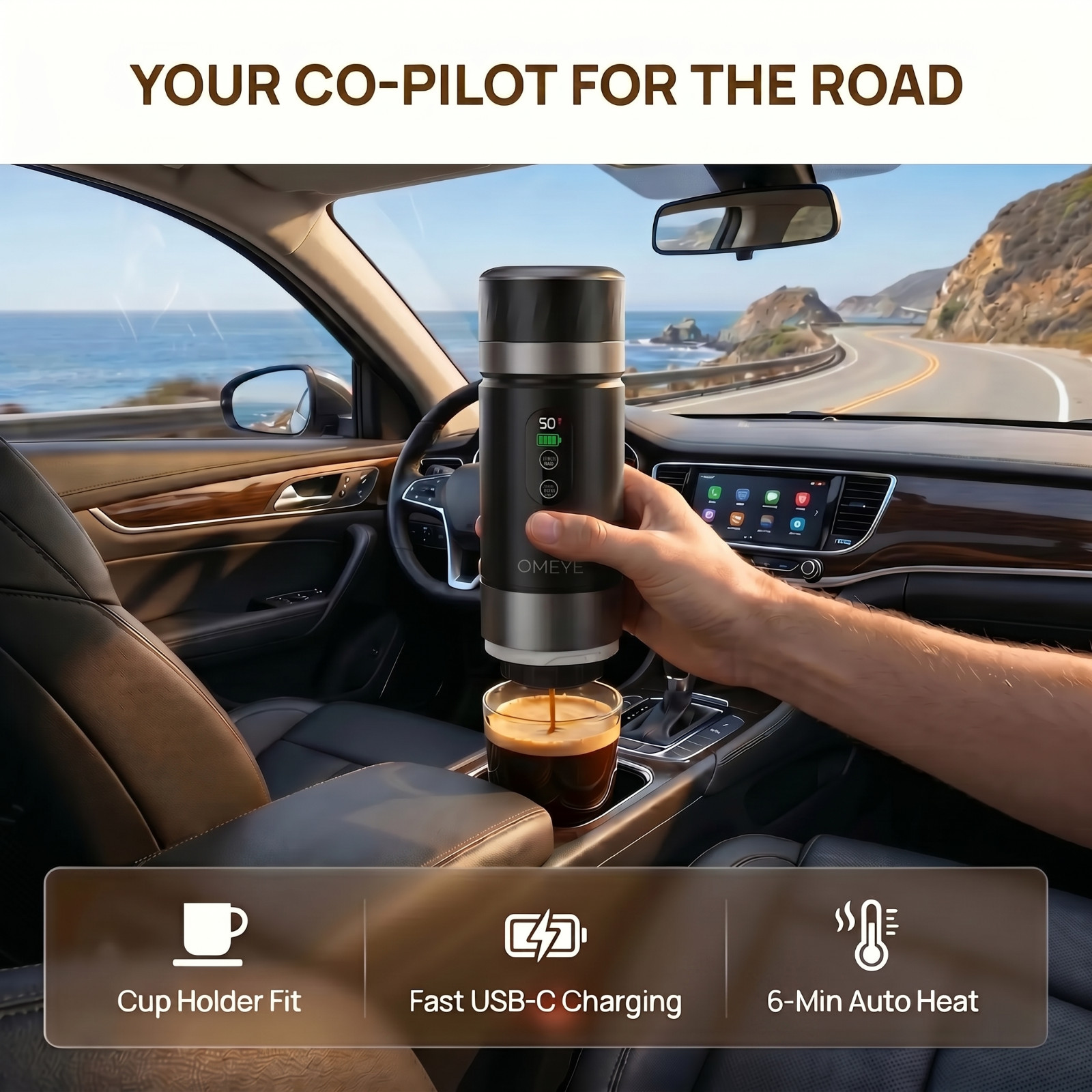 OMEYE Portable Espresso Maker 20 Bar Battery USB-C Capsule Ground Coffee