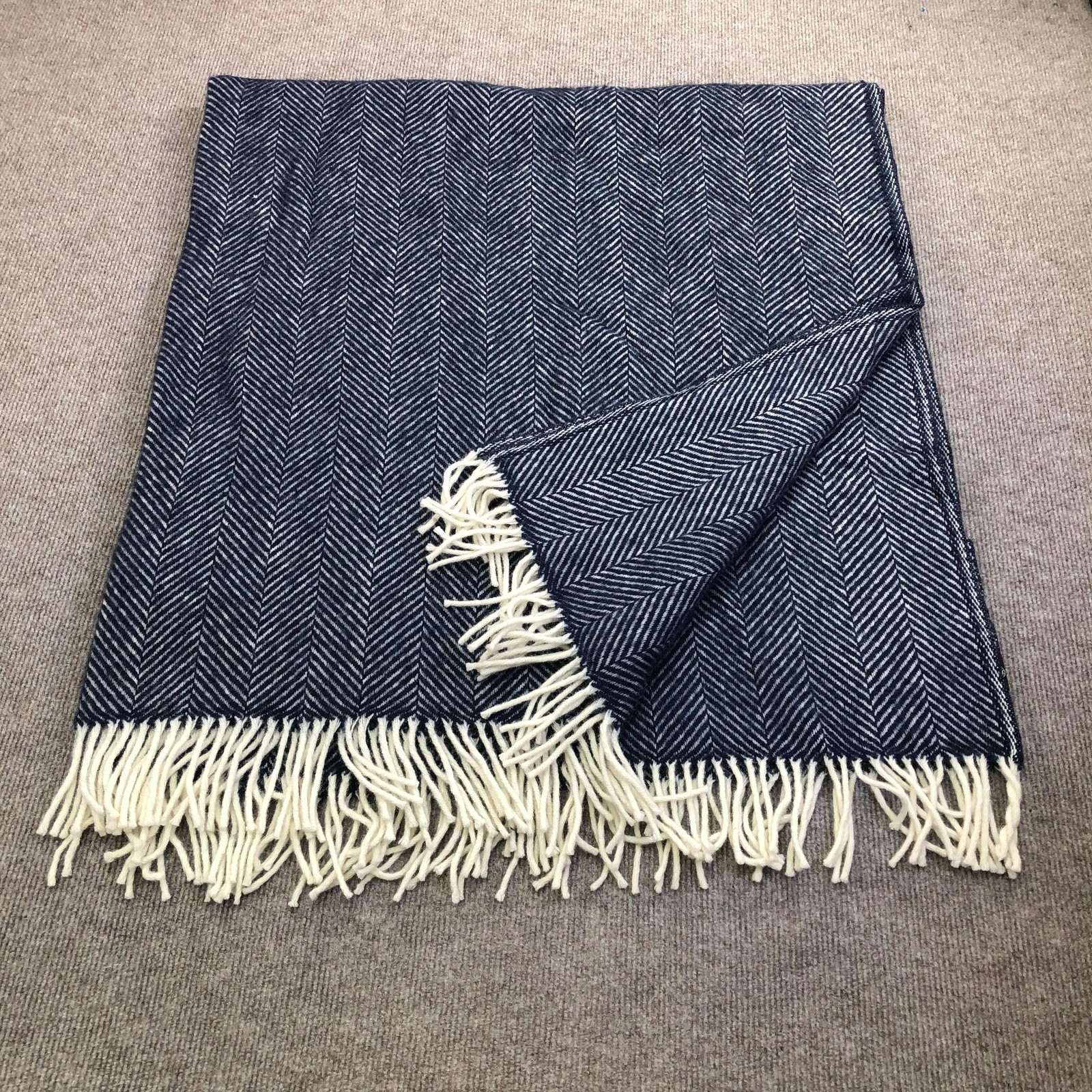 Prince Of Scots Highland Tweeds Blue Wool Throw Blanket 59×79 Fringe New Tags