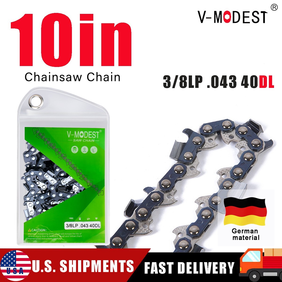 10″ For Worx Chainsaw Chain Blade WG322 WG323 20V Power 3/8″LP .043″ 40DL