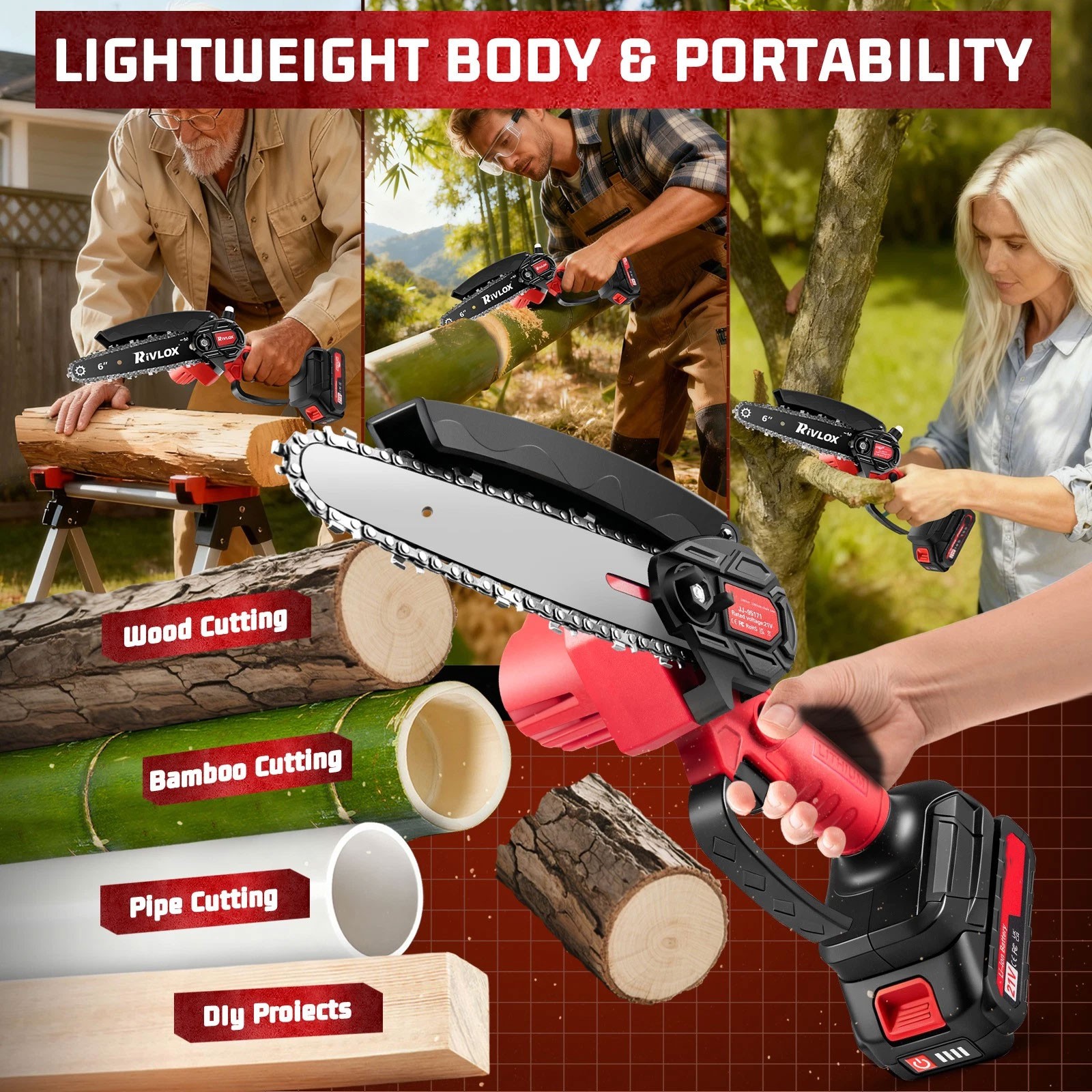 Mini Chain Saw, Portable Cordless Electric Lightweight Chainsaw with Battery